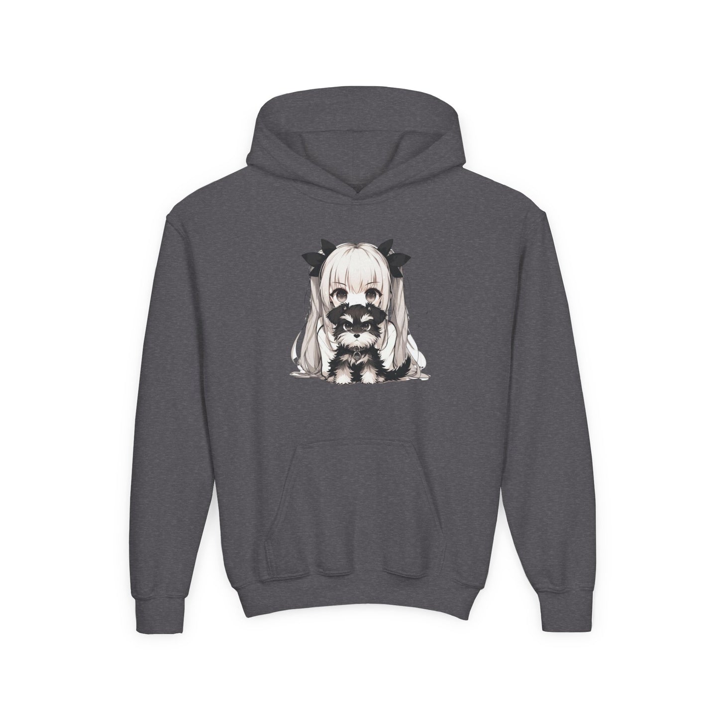 Cute Anime Girl & Puppy Youth Hoodie — Kawaii Kids Pullover for Anime Fans