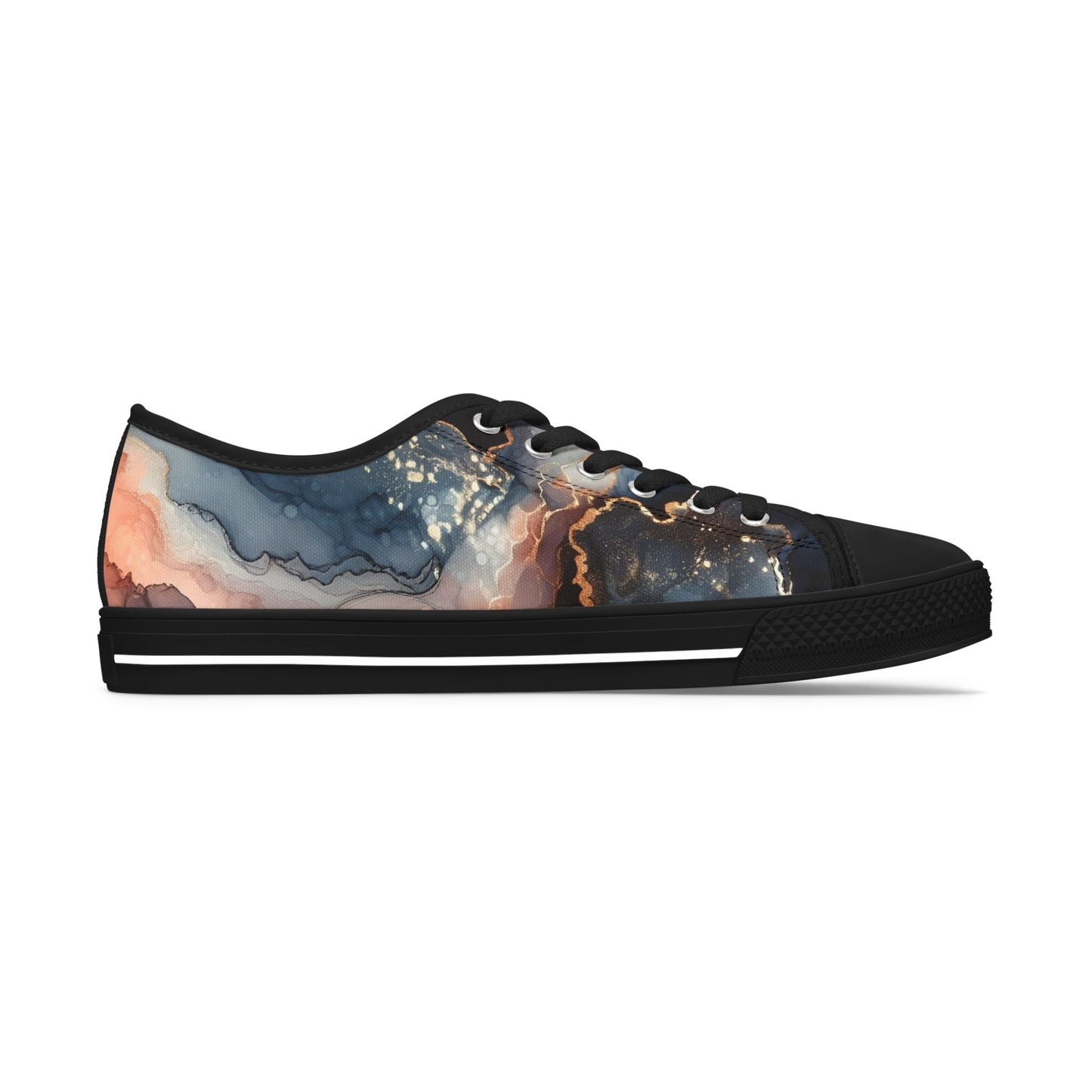 Abstract Marble-Print Low Top Sneakers — Women's Artistic Casual Shoes