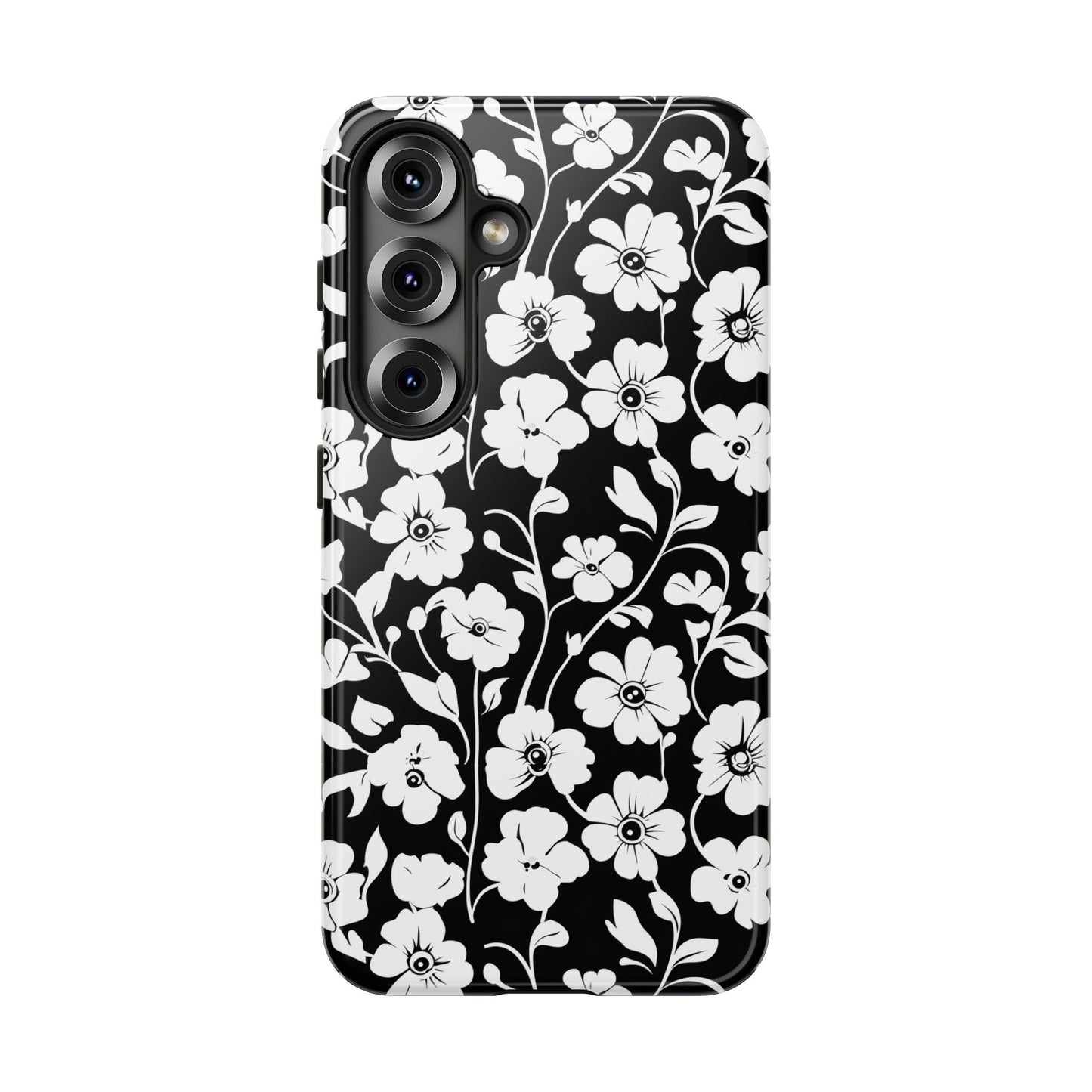 Floral Noir Tough Phone Case — Black & White Flower Protective Cover