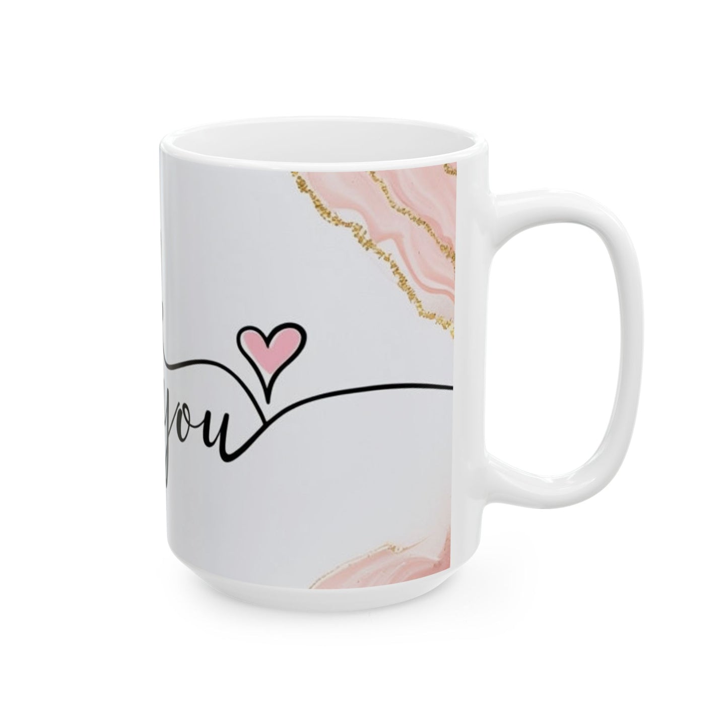 Thank You Ceramic Mug — Elegant Script & Pink Marble Accent (11oz, 15oz)