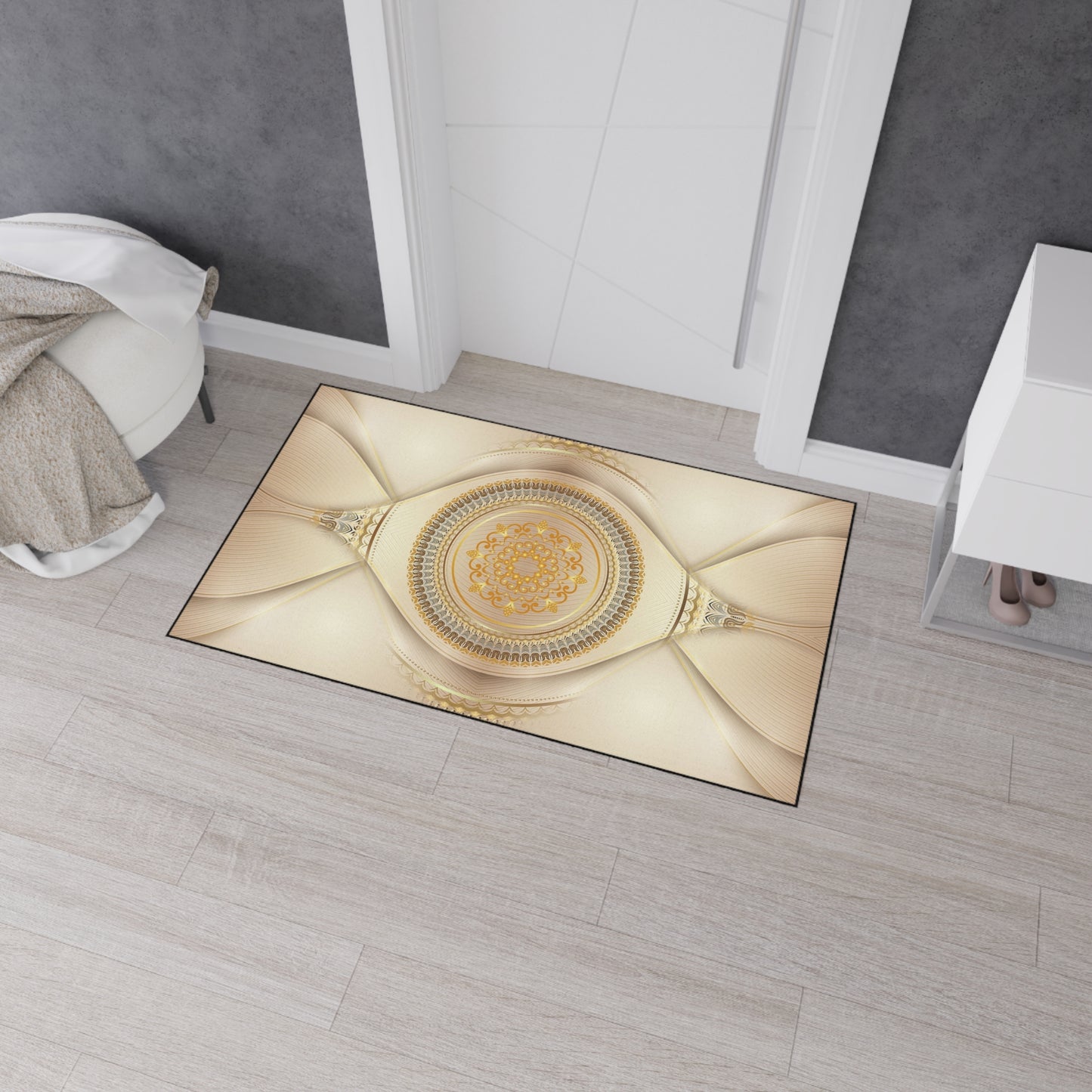 Decorative Heavy Duty Floor Mat — Elegant Gold Mandala Design