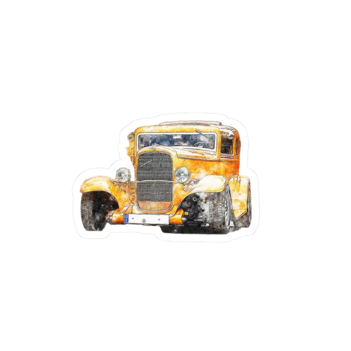 Vintage Yellow Hot Rod Sticker — Retro Classic Car Kiss-Cut Decal