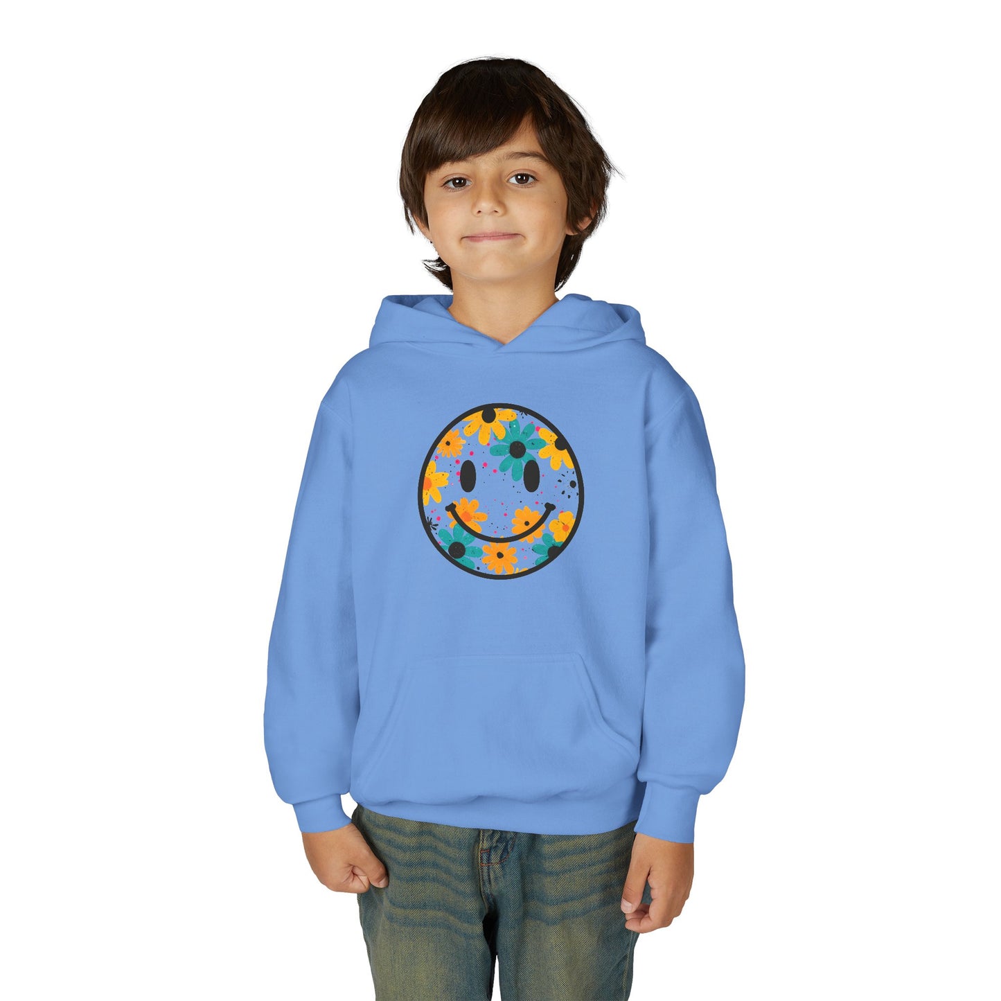 Youth Floral Hoodie – Orange & Teal Flower Circle Design
