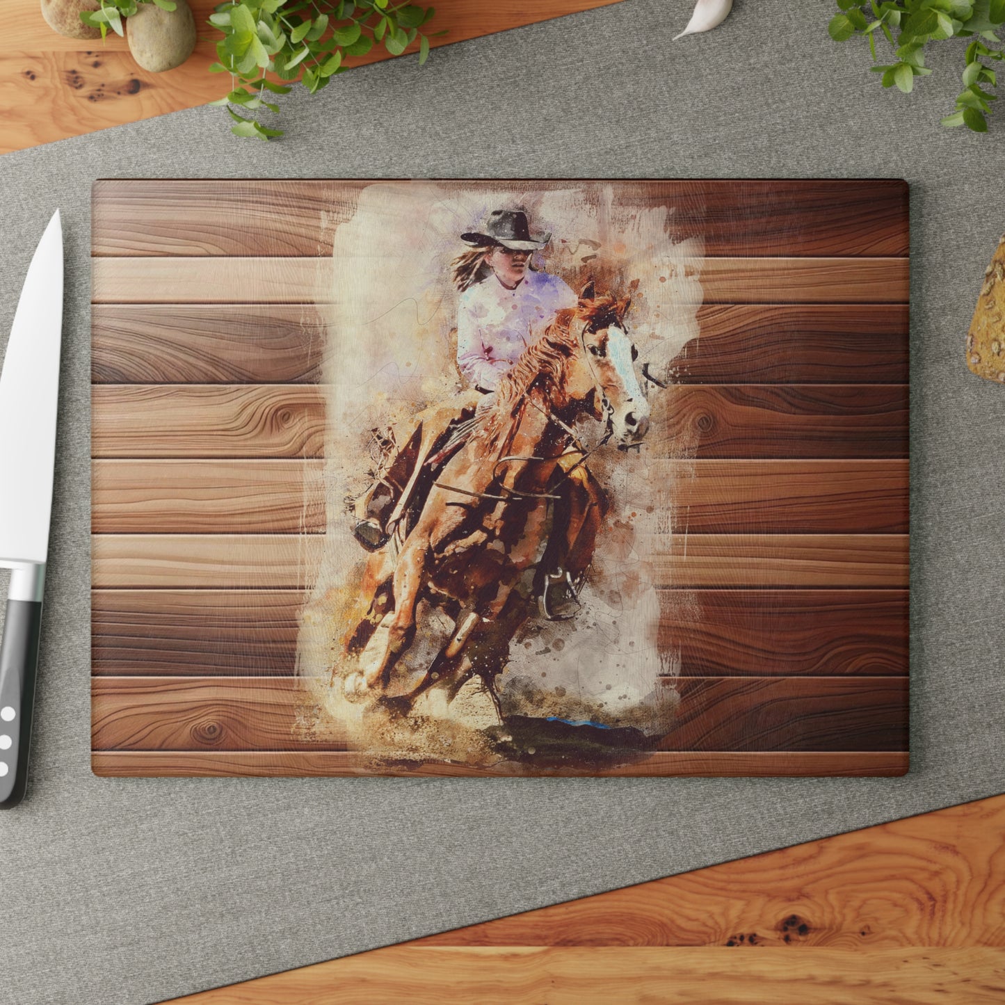 Rustic Equestrian Glass Cutting Board - Horse