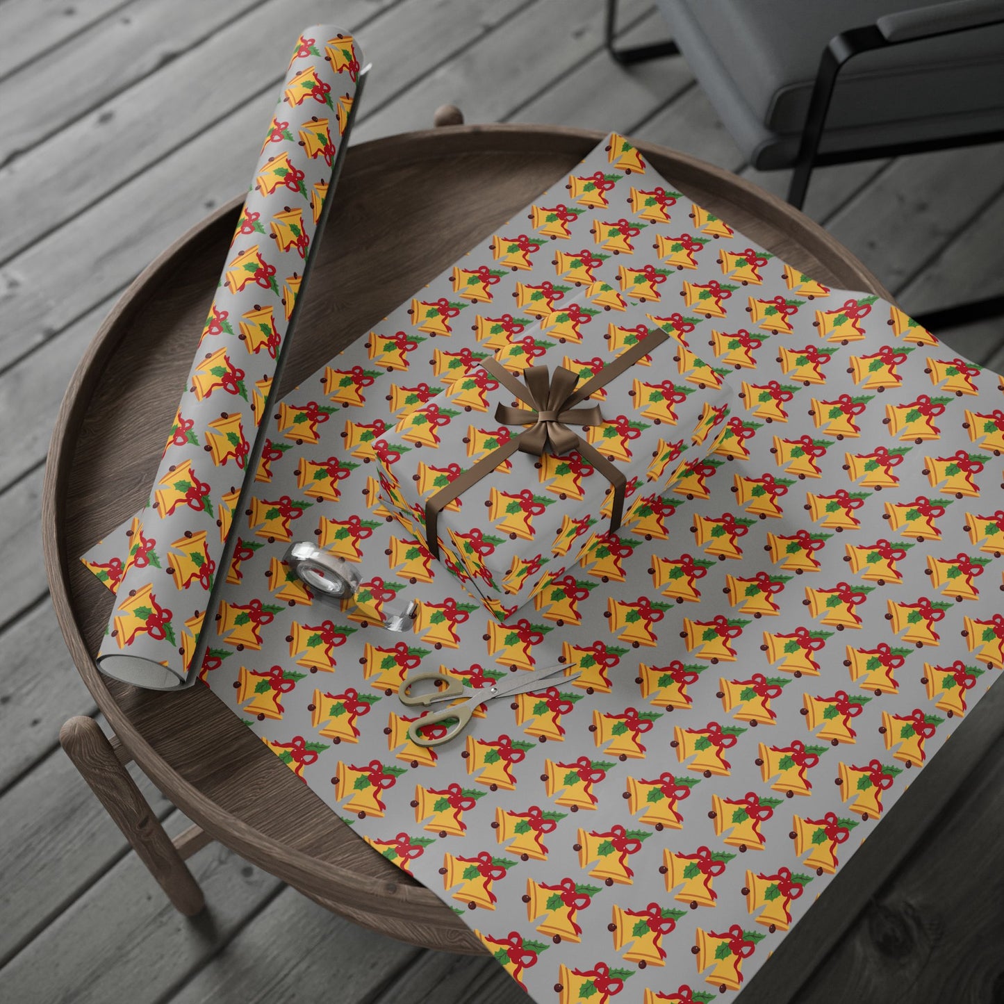 Holiday Bell Pattern Wrapping Paper — Festive Christmas Gift Wrap Roll