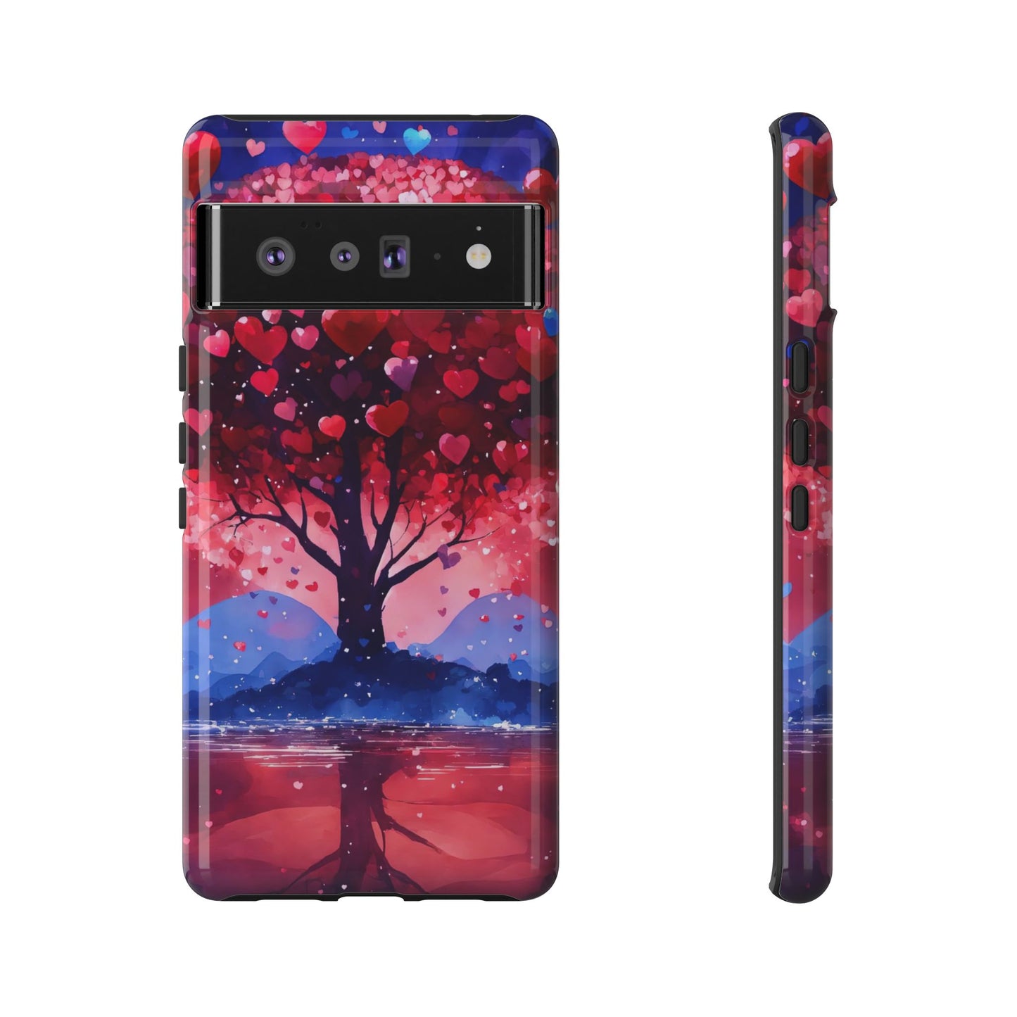 Heart Tree Phone Case — Romantic Red & Blue Protective Tough Case