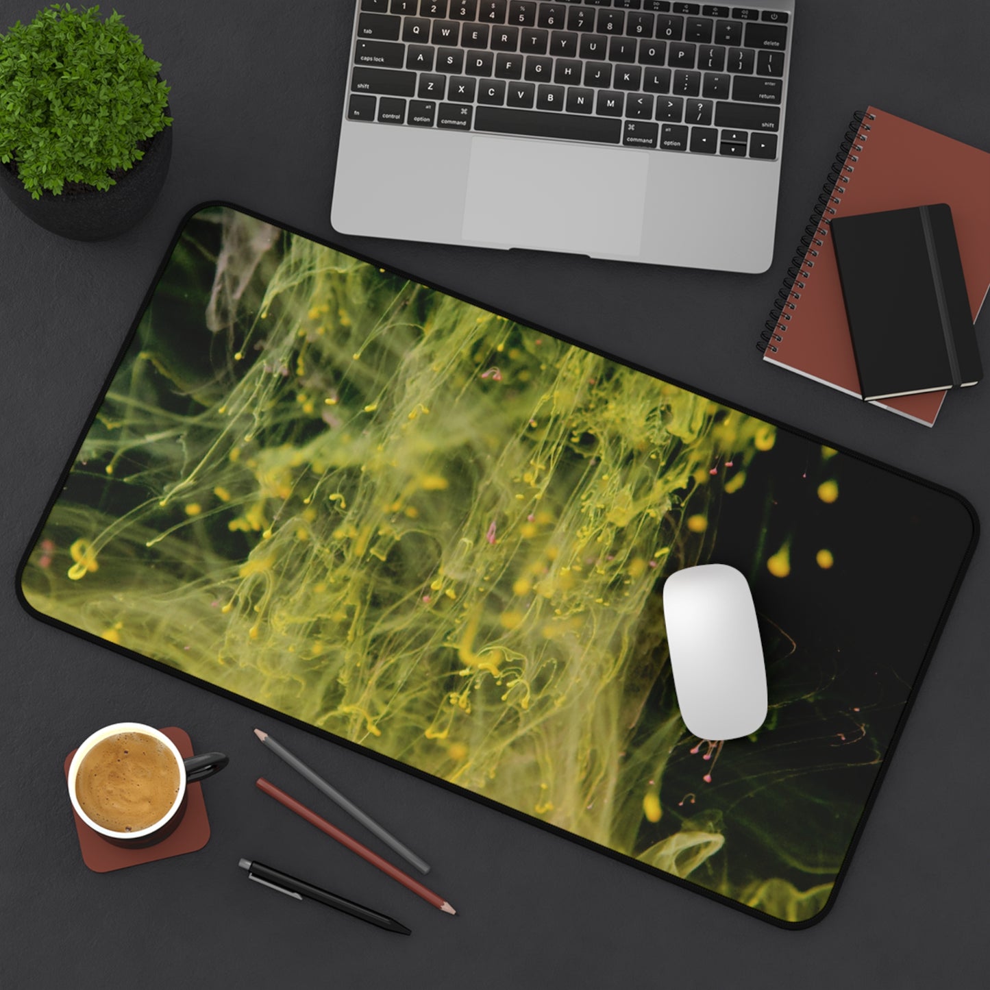 Abstract Yellow Ink Desk Mat — Vibrant Liquid Art Mouse Pad