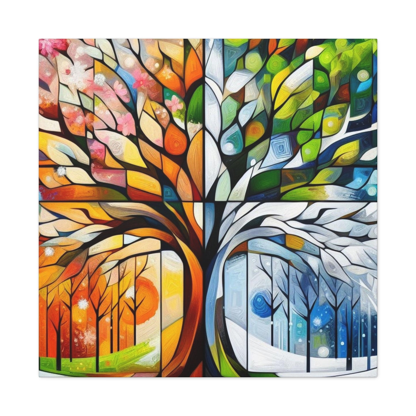 Seasons Tree Canvas Wall Art — Four Seasons Matte Stretched Canvas