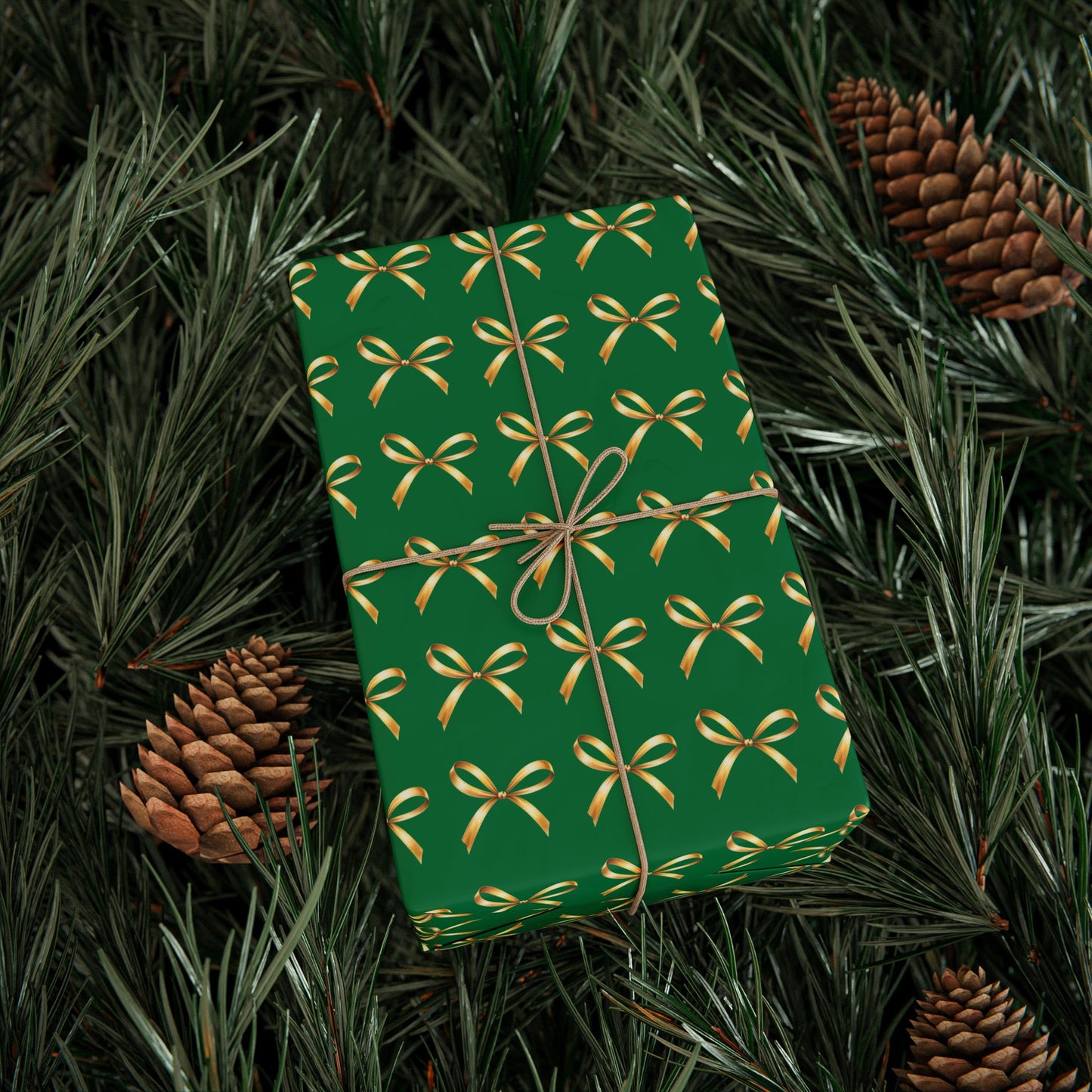 Green Wrapping Paper Roll — Gold Bow Pattern