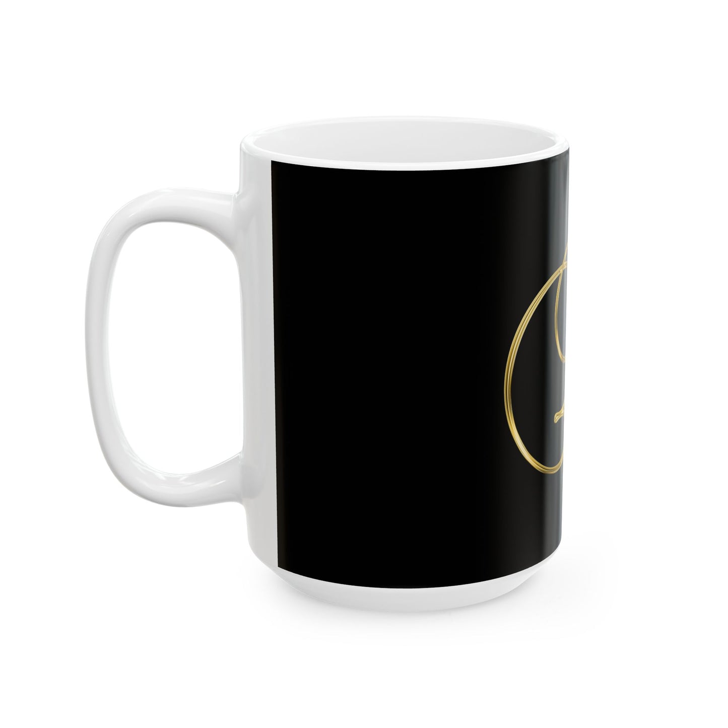 Monogram 'E' Gold Script Ceramic Mug — Elegant Initial Coffee Cup (11oz, 15oz)