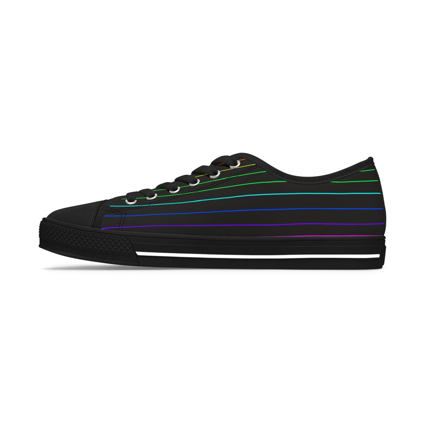 Low Top Sneakers — Black Retro Neon Stripe Casual Shoes for Women