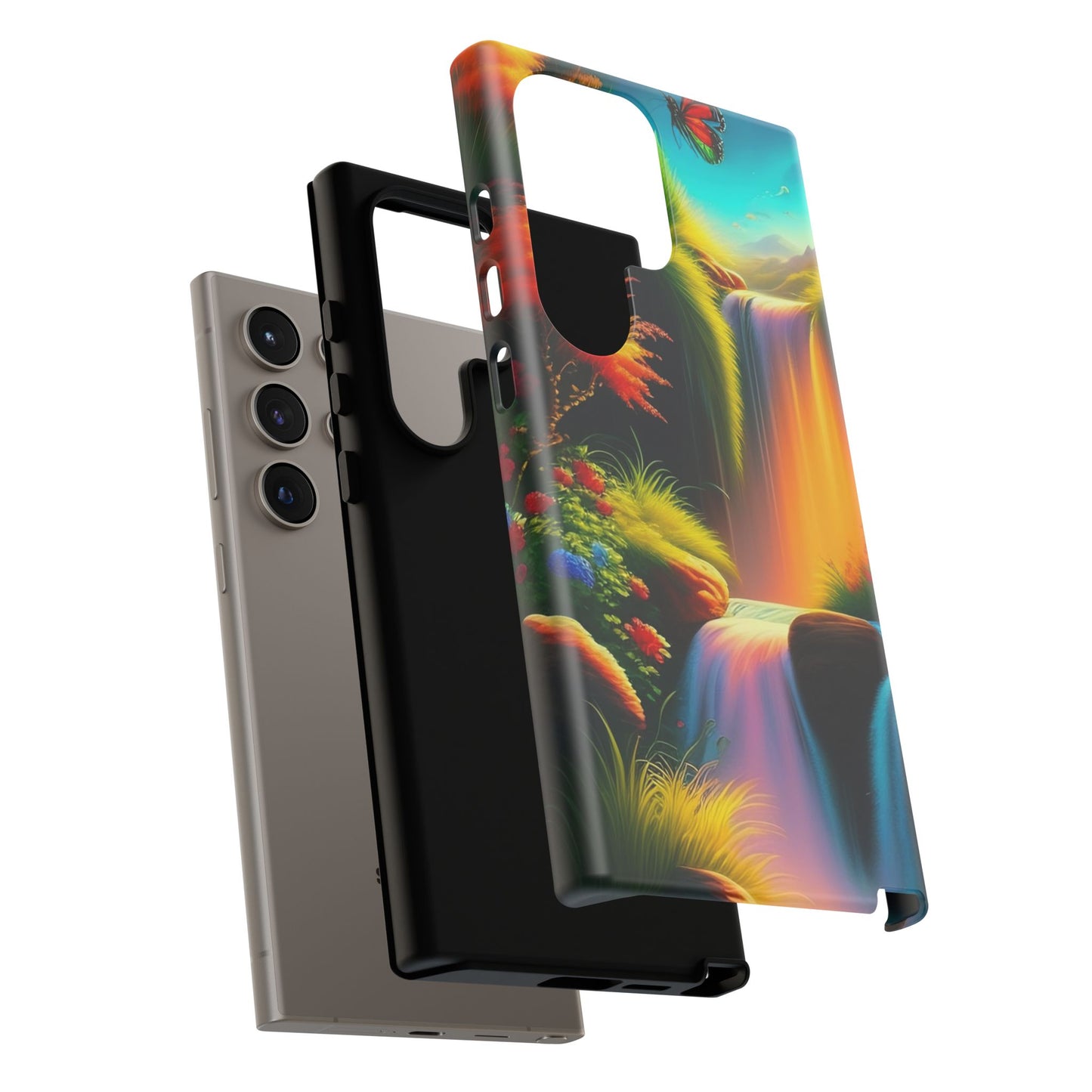Phone Case - Vibrant Waterfall Landscape with Butterfly | Colorful Nature Protective Case