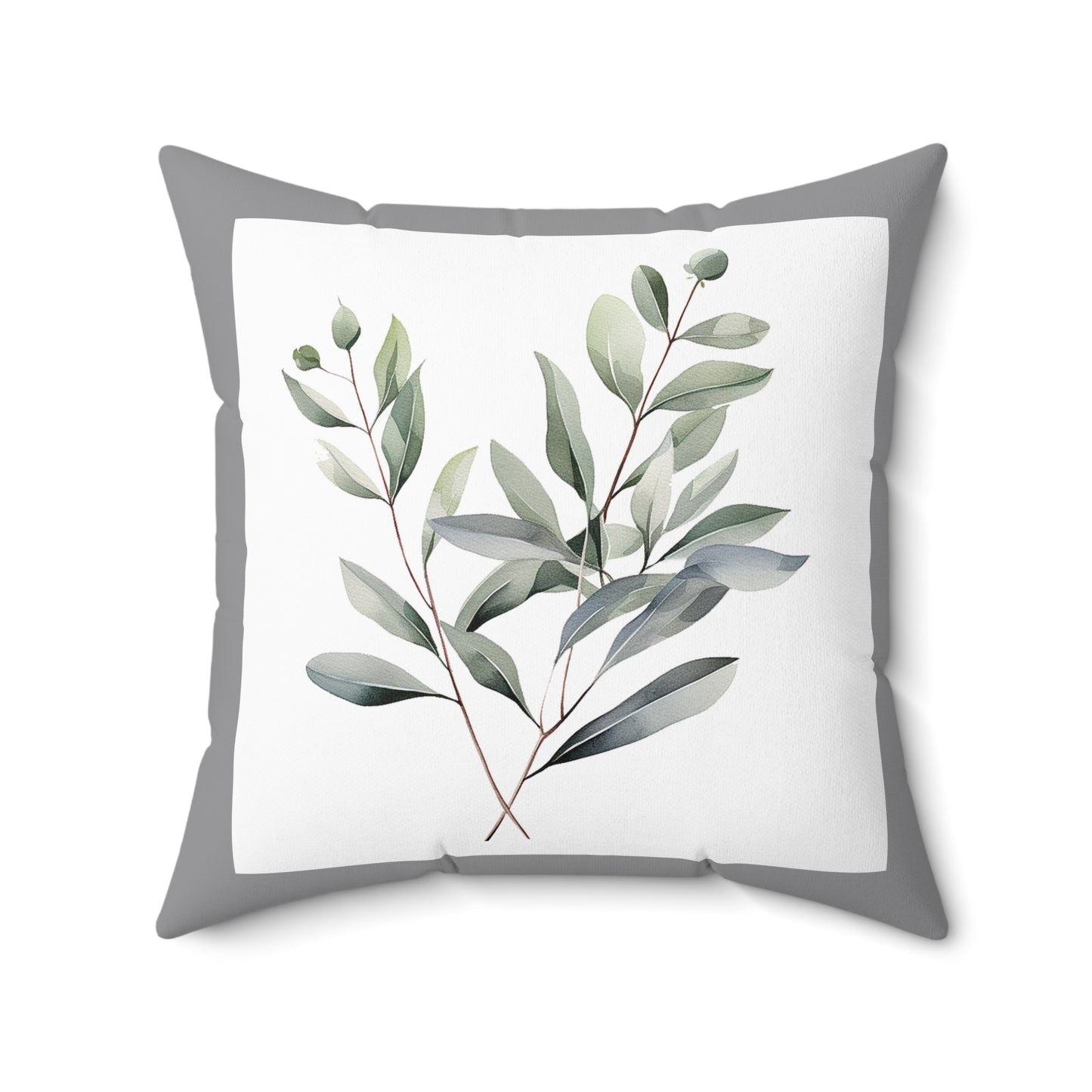 Botanical Eucalyptus Throw Pillow — Watercolor Greenery Accent Pillow