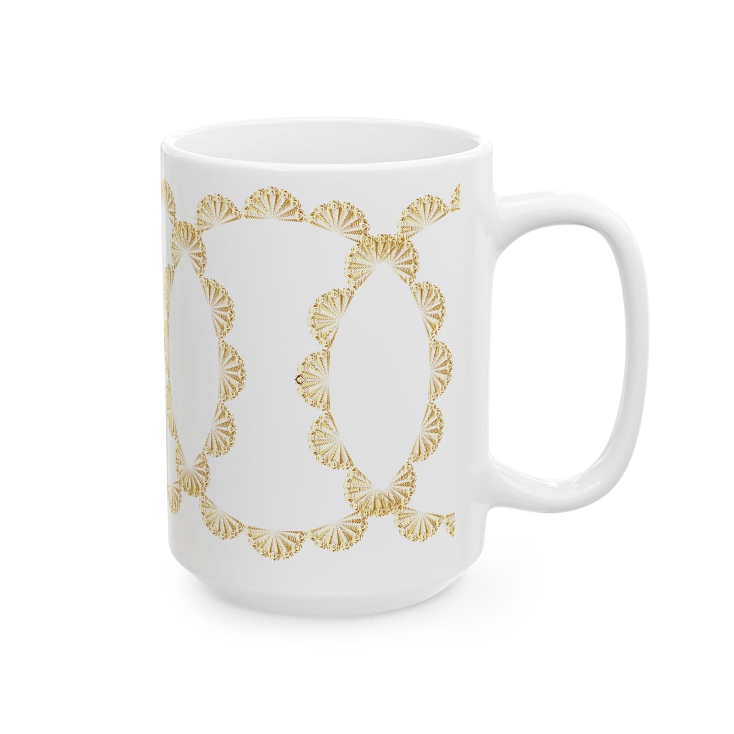 Gold Scallop Frame Ceramic Mug – Elegant Decorative Coffee Cup (11oz & 15oz)