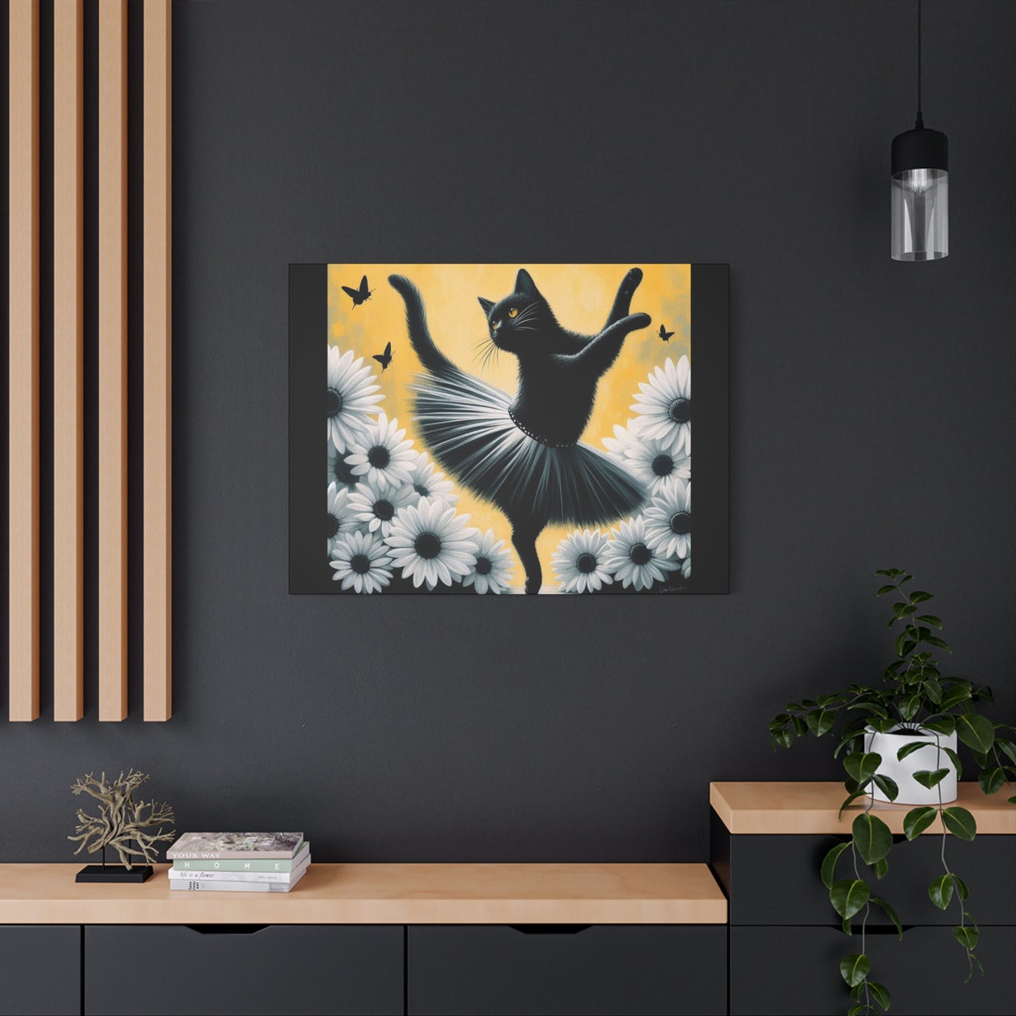 Ballet Black Cat Canvas Print — Whimsical Cat Ballerina Wall Art