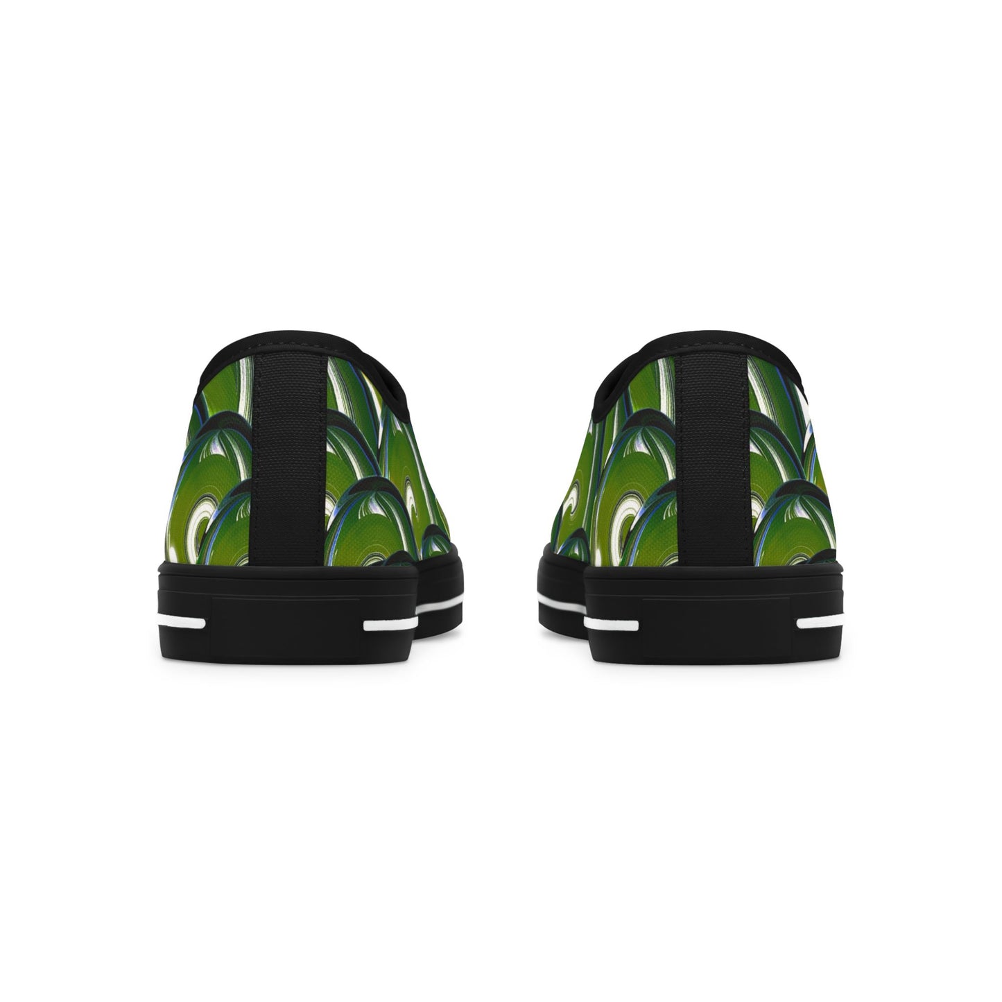 Green Bubble Pattern Women's Low Top Sneakers — Retro Abstract Tennis Shoes