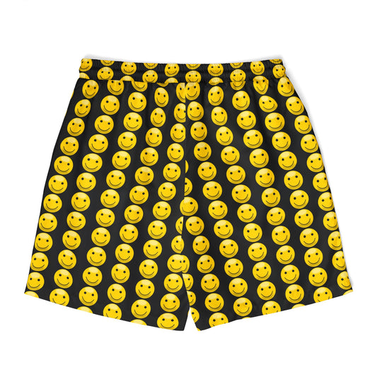 Happy Emoji Swim Shorts, Unisex Beach Shorts, Fun Summer Swimwear, Vacation Ready Swim Trunks, Cute Pool Party Attire
