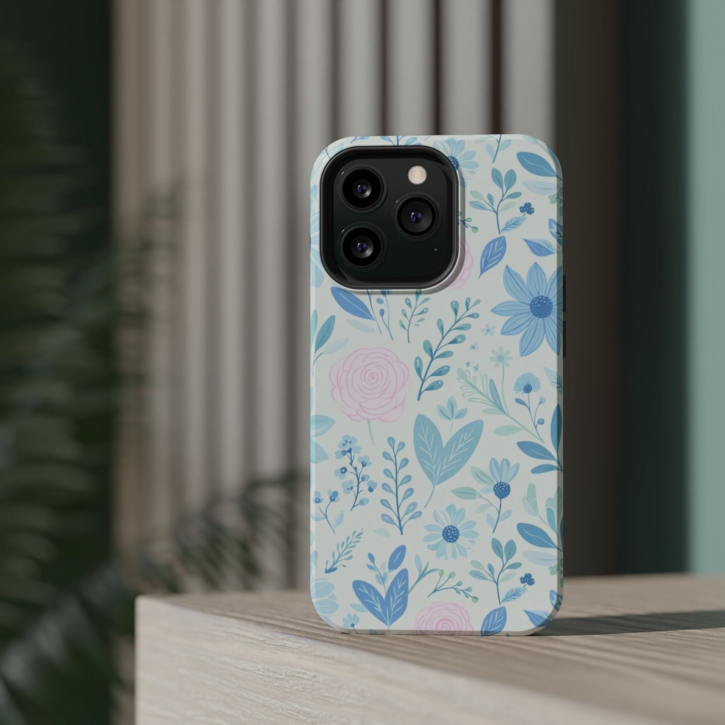 Floral Pastel Magnetic Impact Phone Case — Blue & Pink Botanical Design