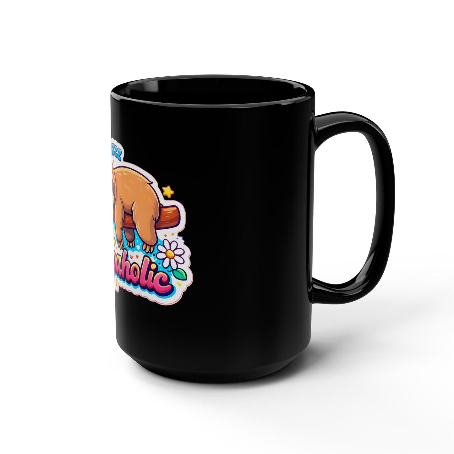 Napaholic Black Mug — Cute Sleeping Sloth 15oz Coffee Cup