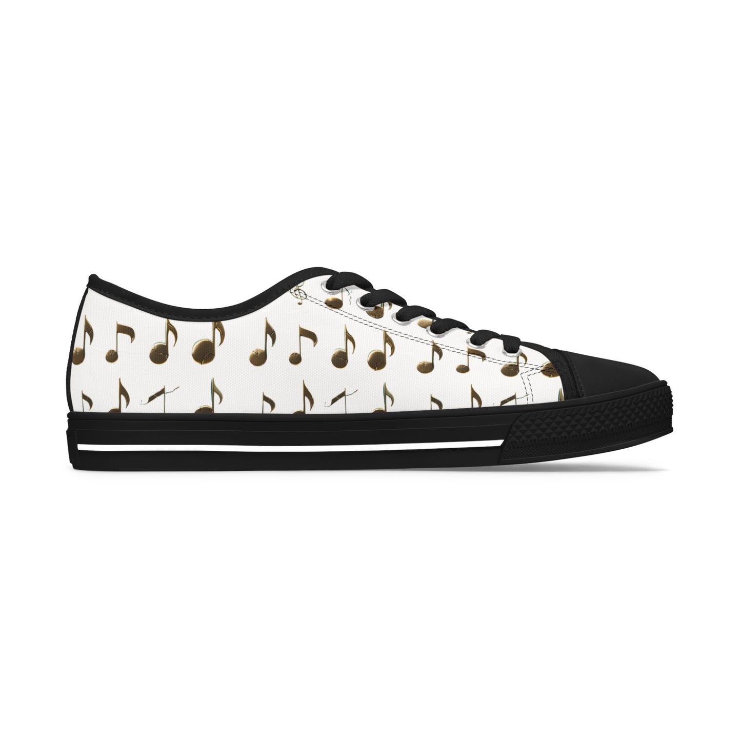 Music Note Low-Top Sneakers — White Casual Canvas Shoes with Musical Notes Pattern
