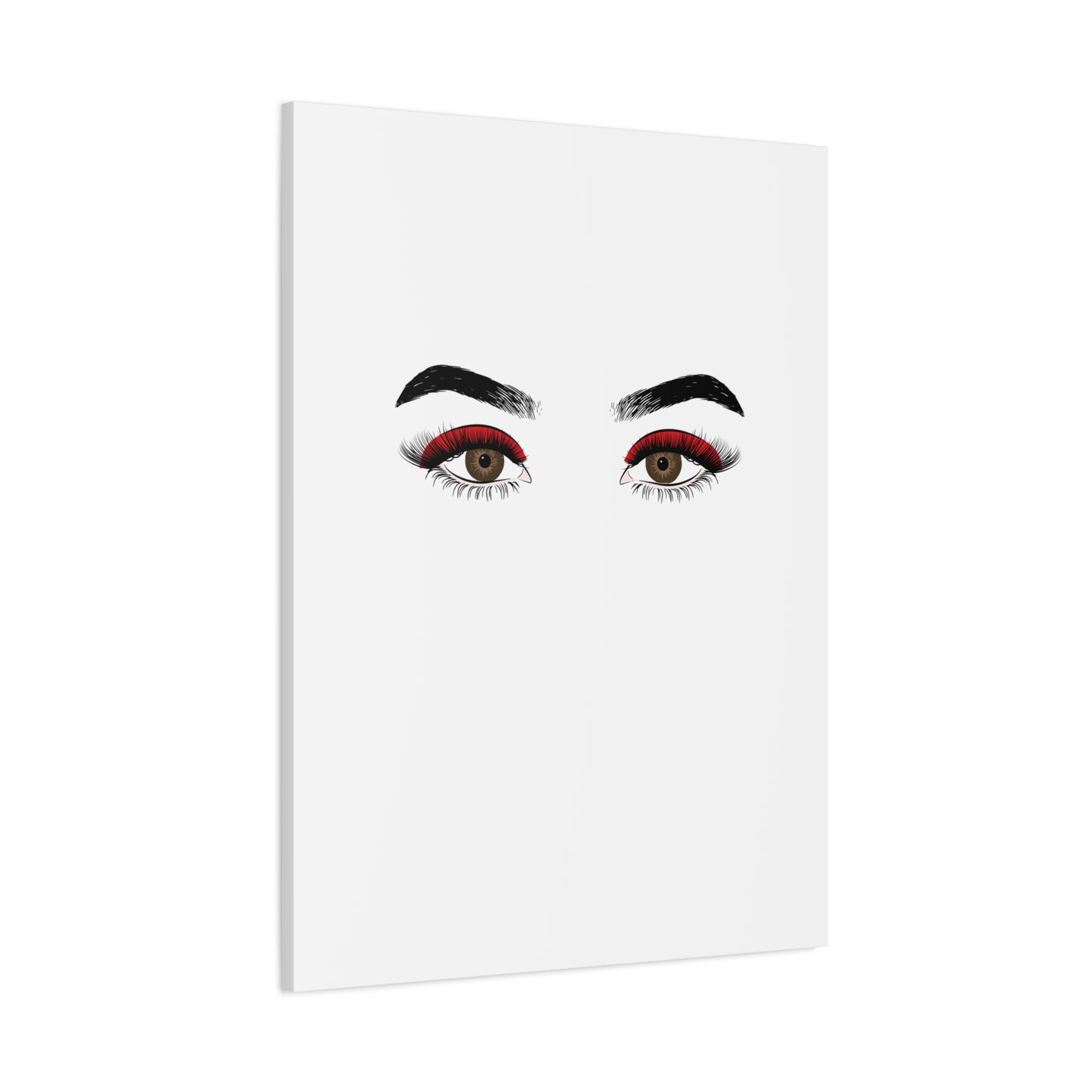 Glam Eyes Matte Canvas Wall Art — Brown Eyes with Red Lashes