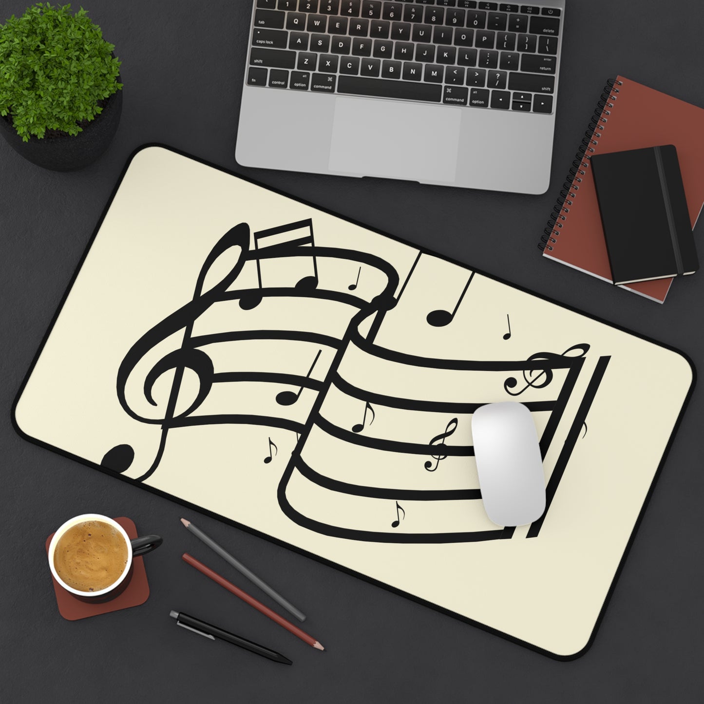 Music Notes Desk Mat – Musical Staff & Treble Clef Mouse Pad