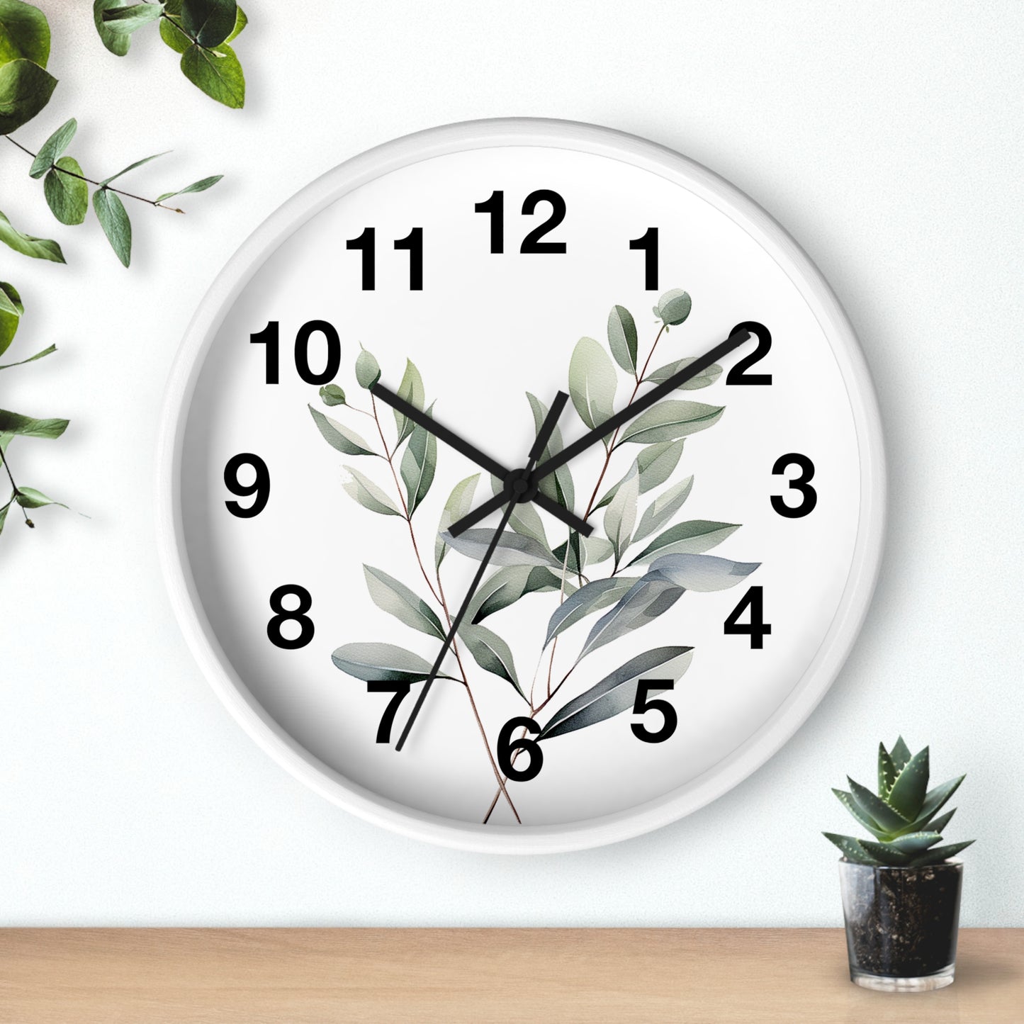 Botanical Wall Clock — Minimal Greenery Clock for Living Room & Bedroom