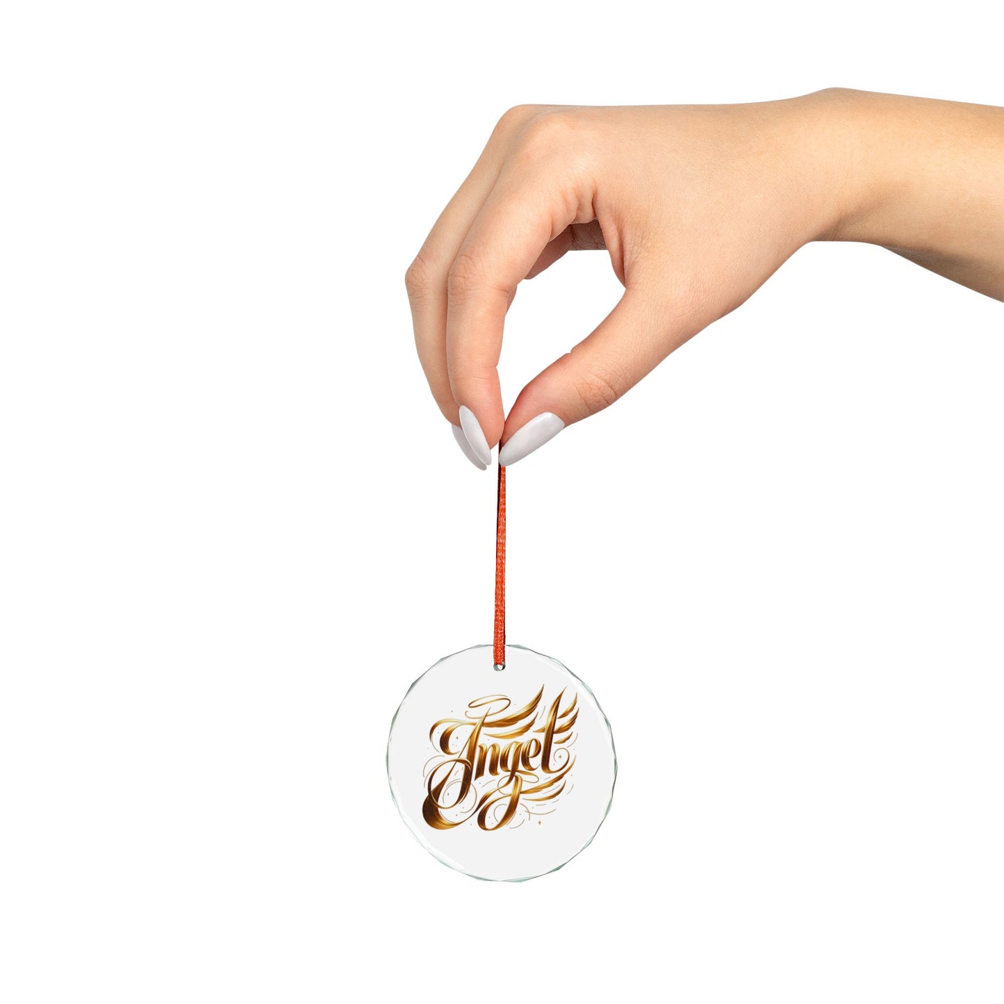 Crystal Heart Ornament — Gold 'Angel' Calligraphy Keepsake