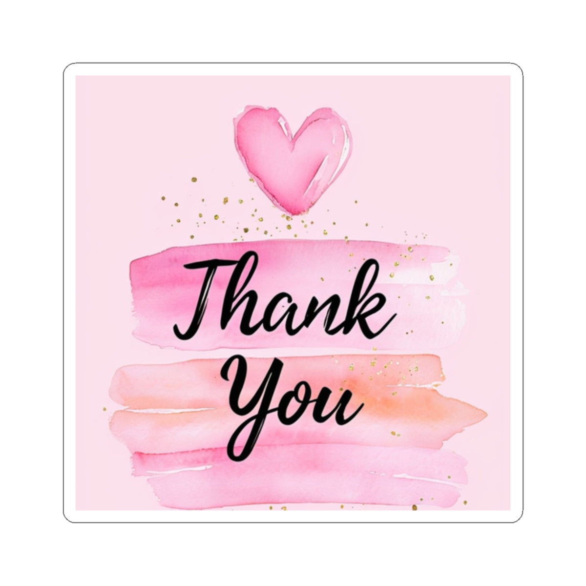Thank You Kiss-Cut Sticker — Pink Watercolor Heart Appreciation Decal