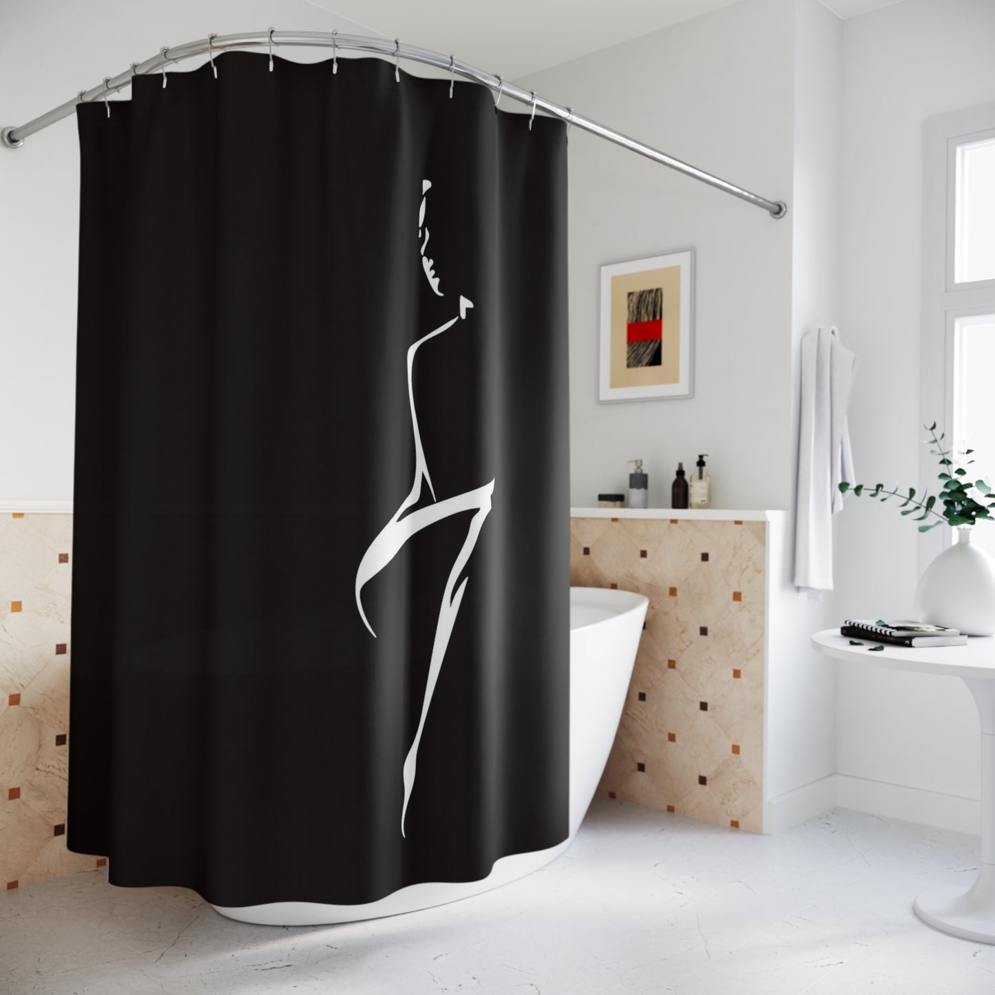 Minimalist Silhouette Shower Curtain — Elegant Black & White Bath Decor