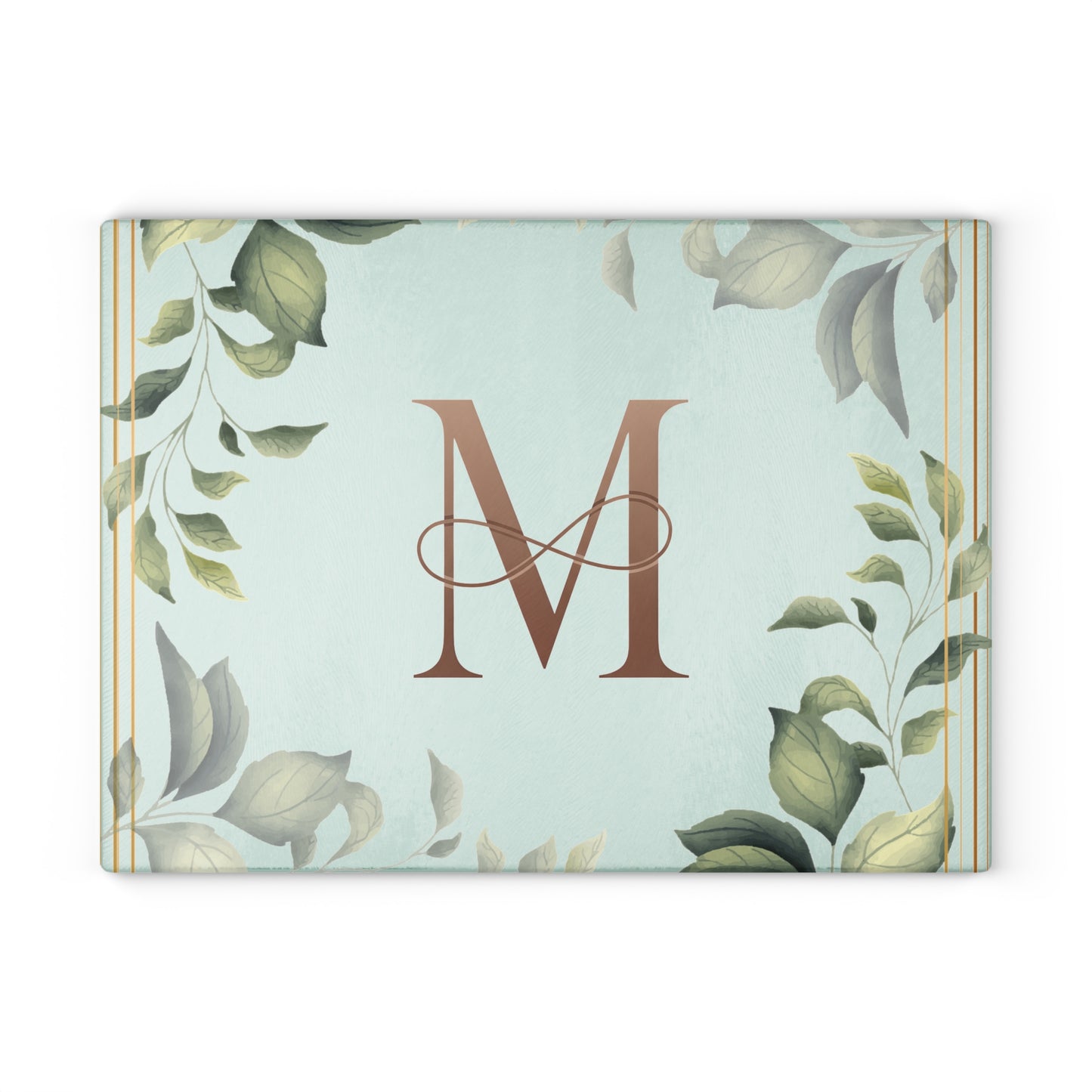 Monogram M Glass Cutting Board — Floral Mint Kitchen Decor