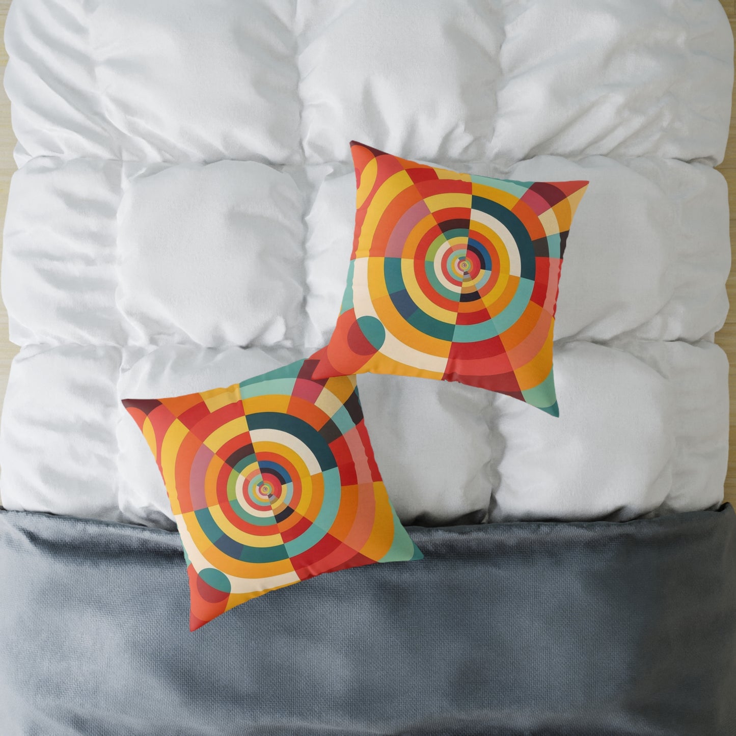 Retro Geometric Throw Pillow — Colorful Target Circle Design