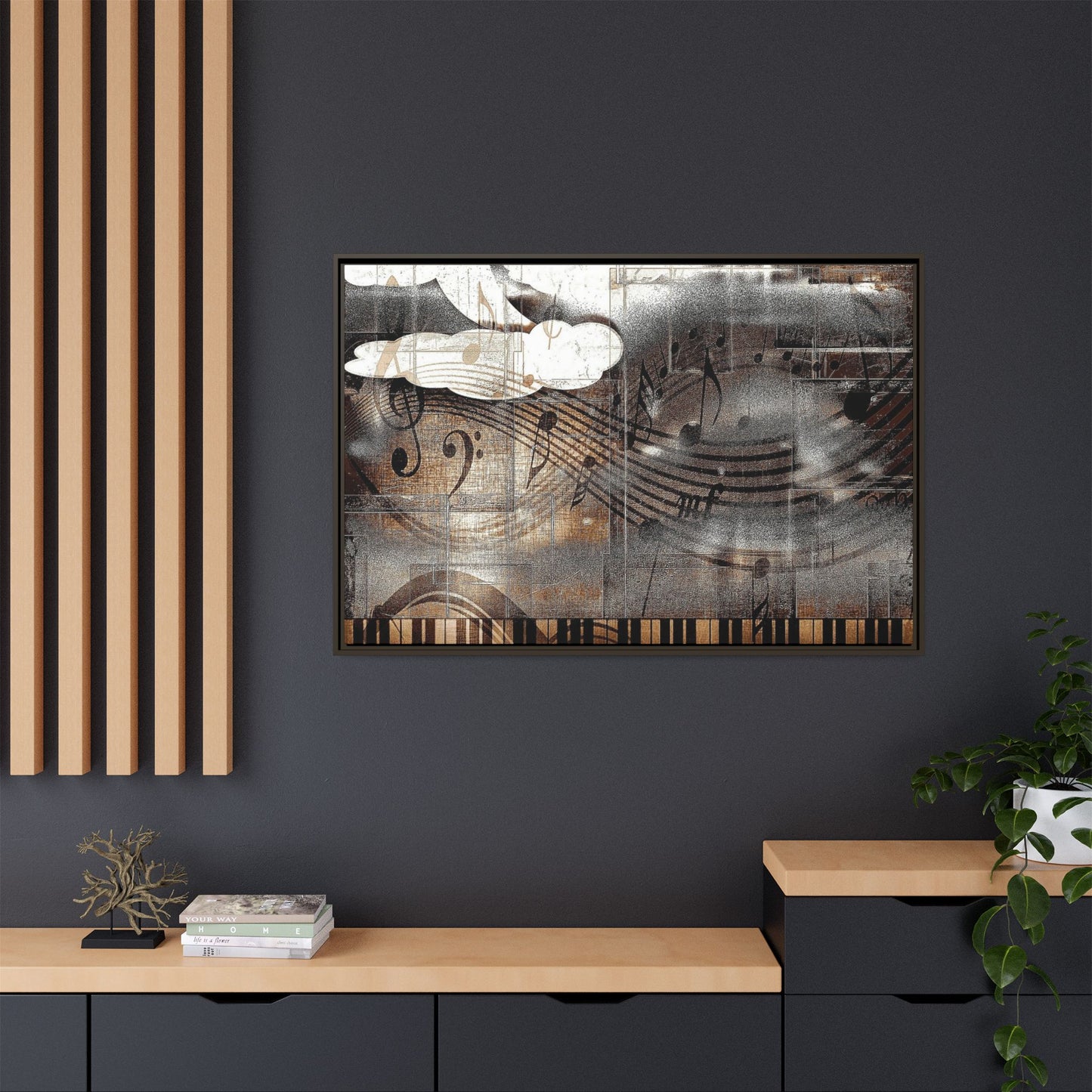 Framed Music Notes Canvas Print — Abstract Vintage Piano & Sheet Music Wall Art