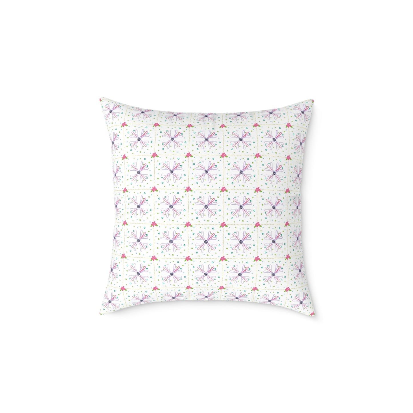 Floral Geometric Square Pillow – Pink & Lavender Patterned Throw Cushion