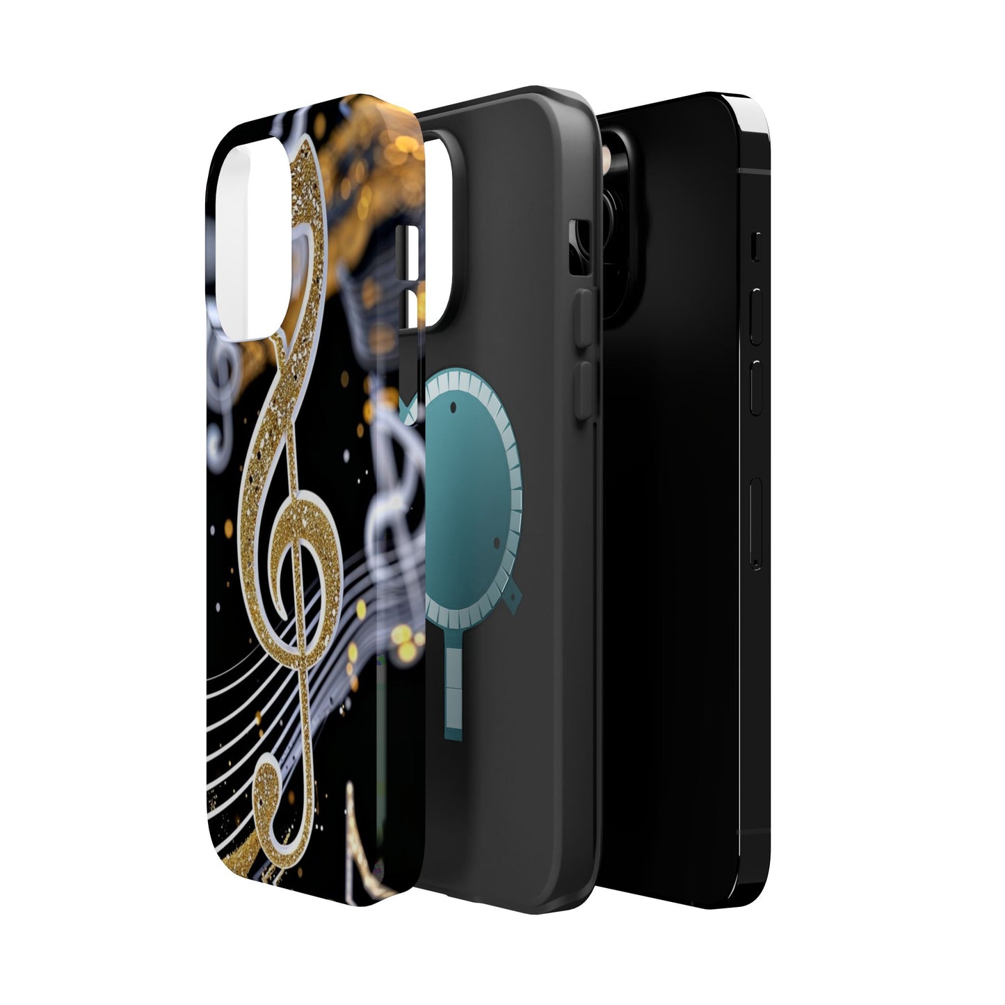 Music Notes Magnetic Impact-Resistant Phone Case — Gold Treble Clef Design