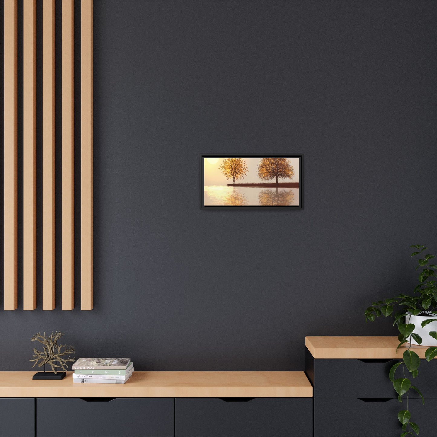 Framed Matte Canvas Wall Art — Golden Autumn Trees Reflection