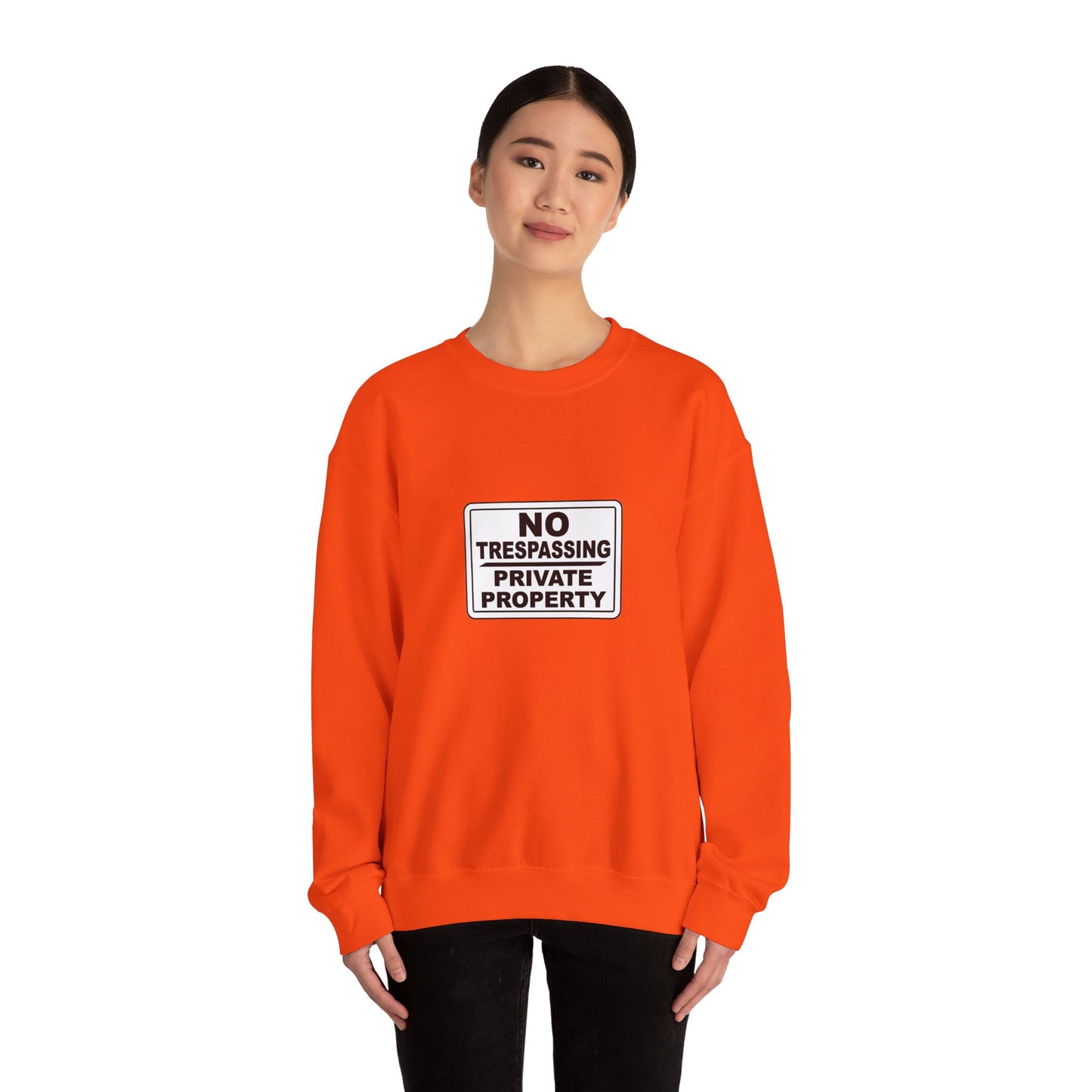 No Trespassing Crewneck Sweatshirt, Unisex Sweatshirt, Cozy Apparel, Casual Outfit, Gift for Homeowners, Security Sweater