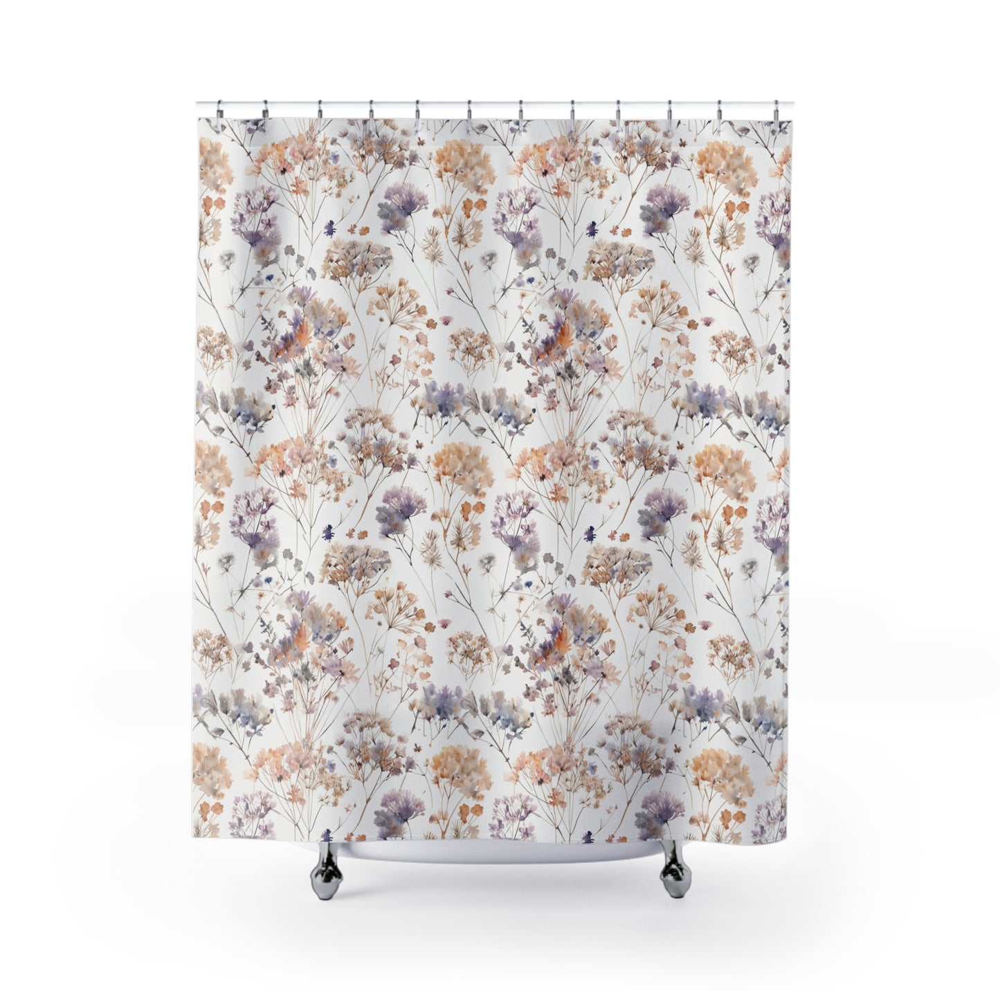 Shower Curtain — Soft Pastel Wildflower Floral Bathroom Curtain