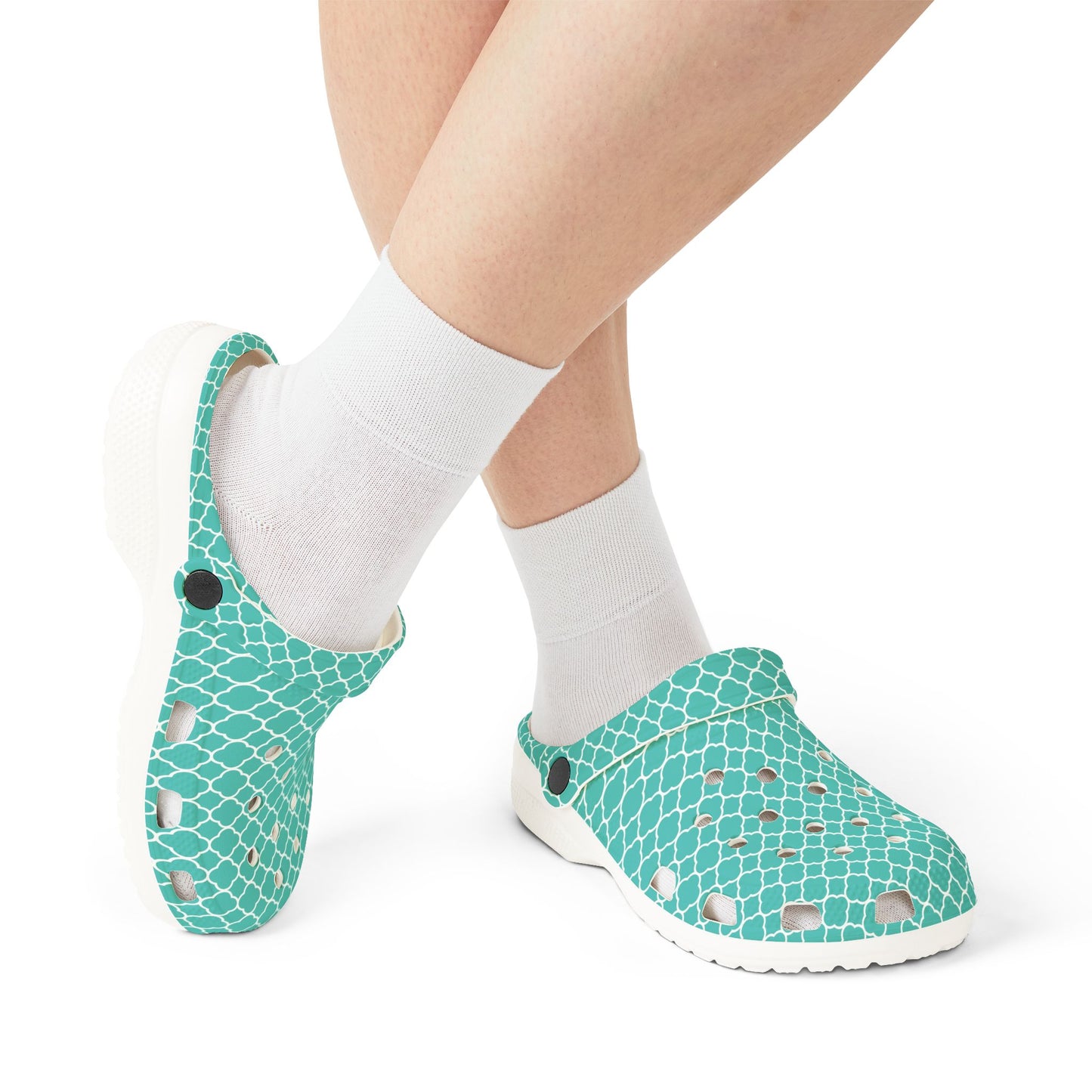 Aqua Tile Pattern EVA Clogs — Lightweight Casual Slip-On Shoes