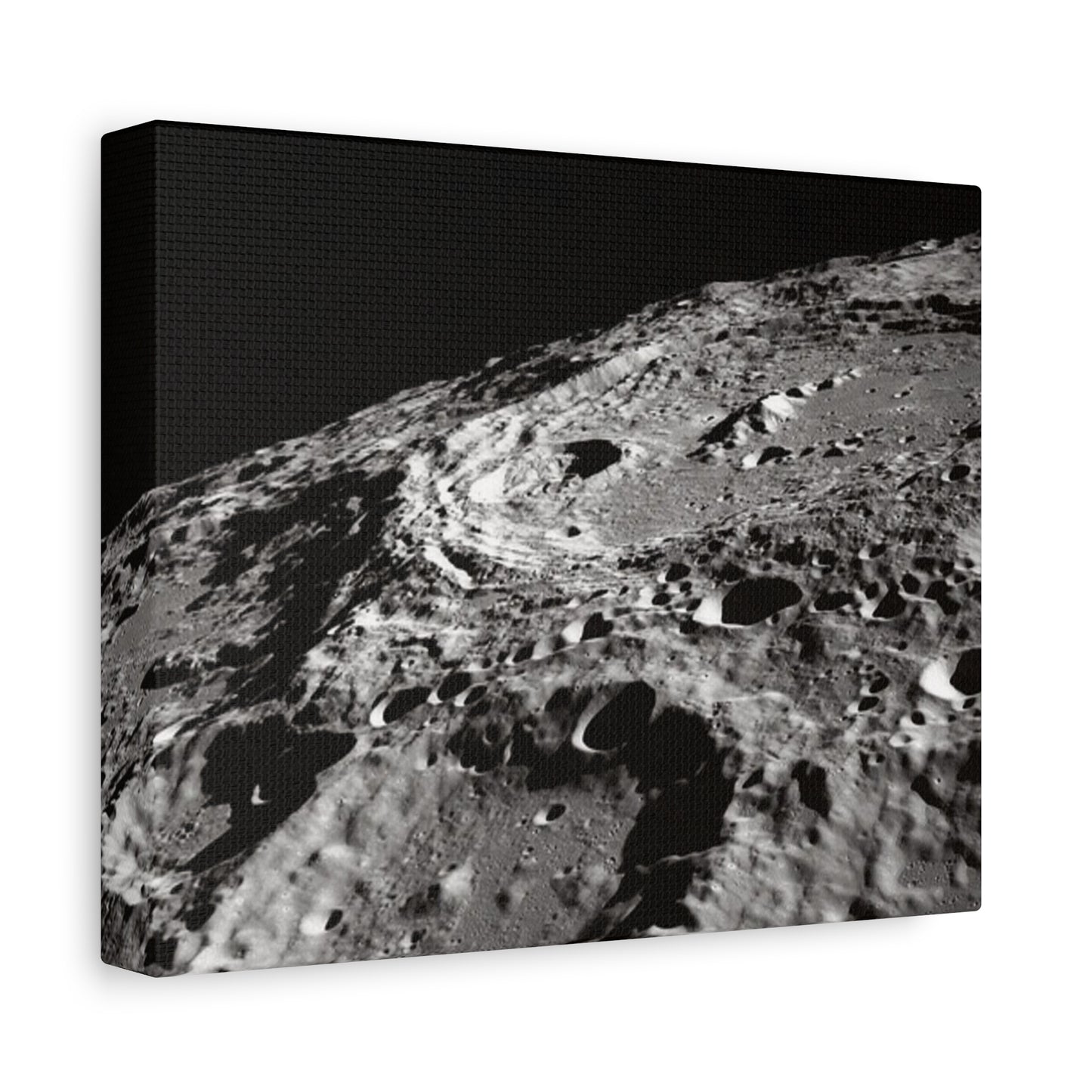 Lunar Surface Matte Canvas Print — Black & White Moon Crater Wall Art