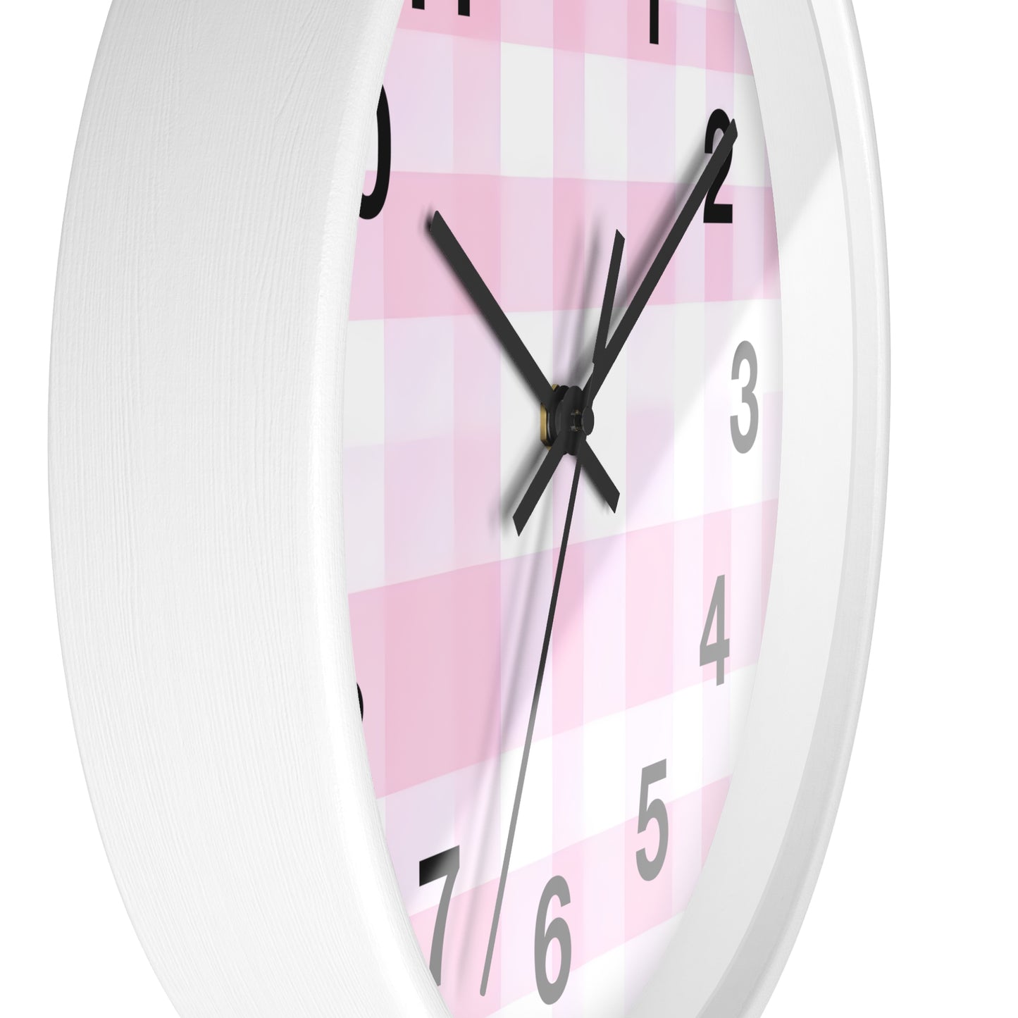 Pink Gingham Wall Clock — Cute Check Pattern Clock for Nursery & Kitchen