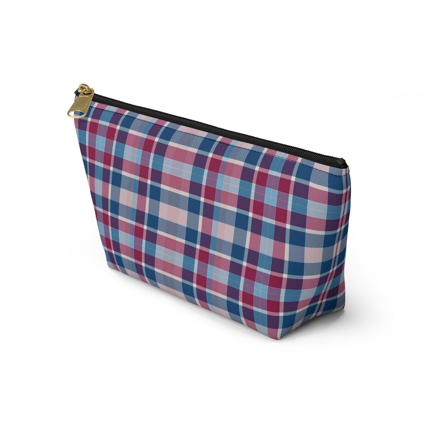 Plaid Accessory Pouch — Blue & Pink Tartan Makeup Bag