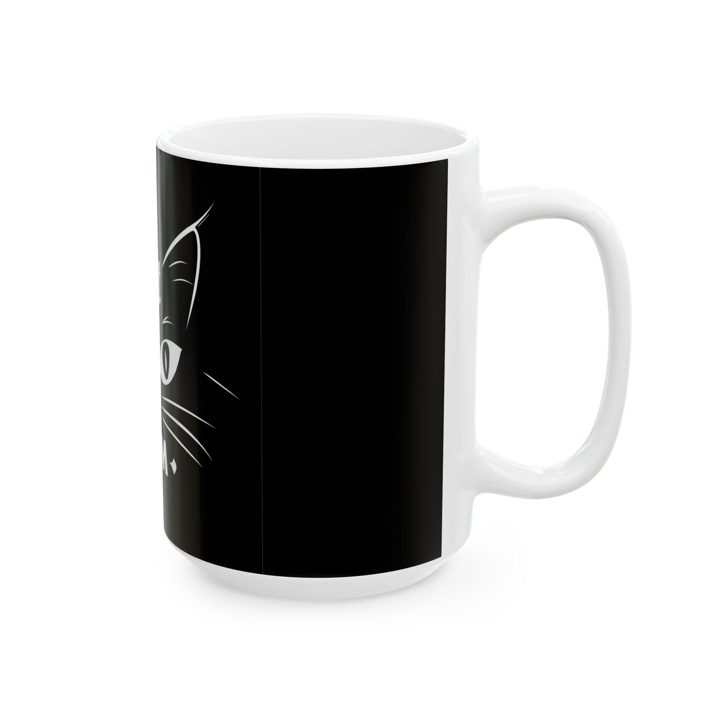 Cat Mom Ceramic Mug — Black Cat Face 11oz & 15oz Coffee Cup