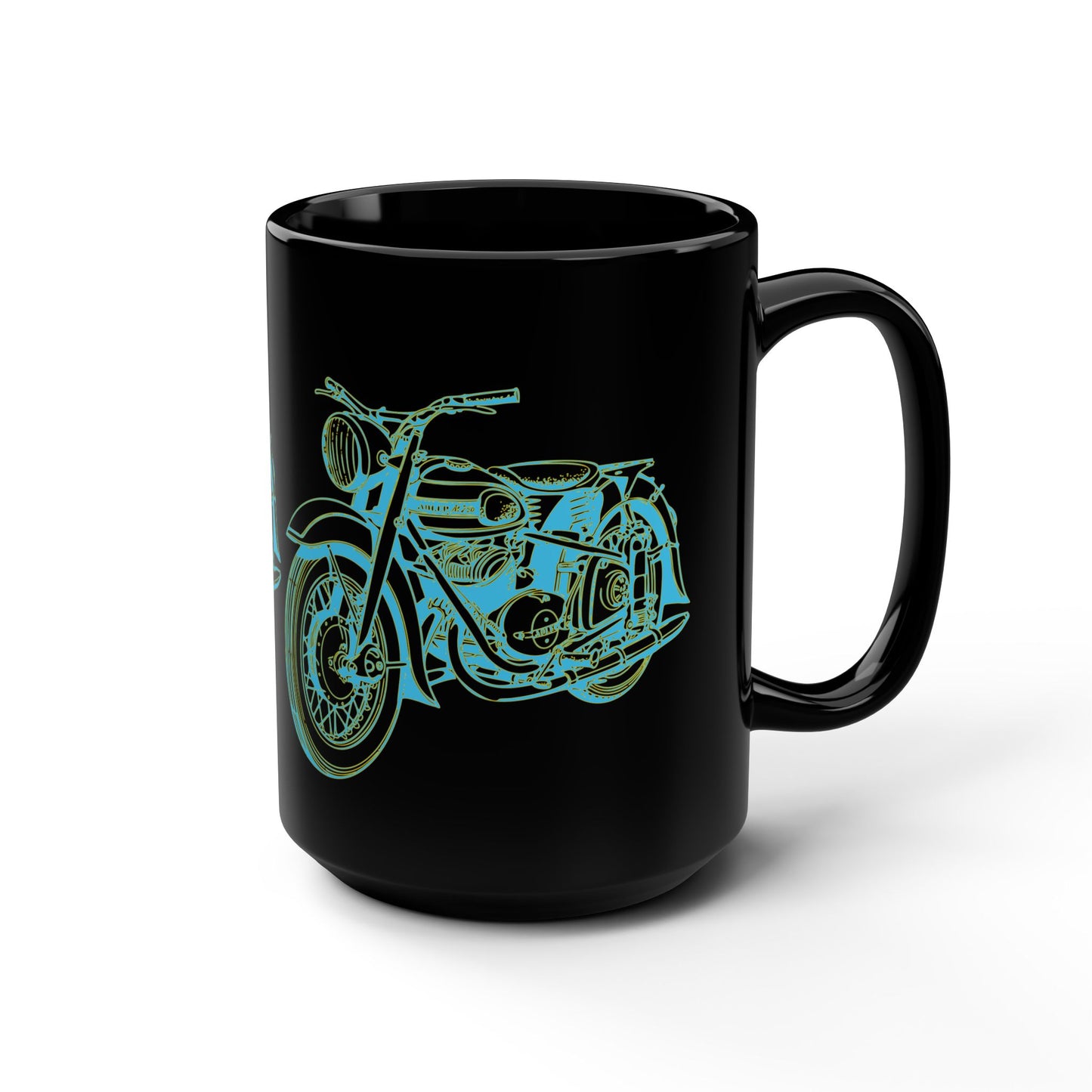 Motorcycle Sketch Black 15oz Mug — Vintage Bike Coffee Cup