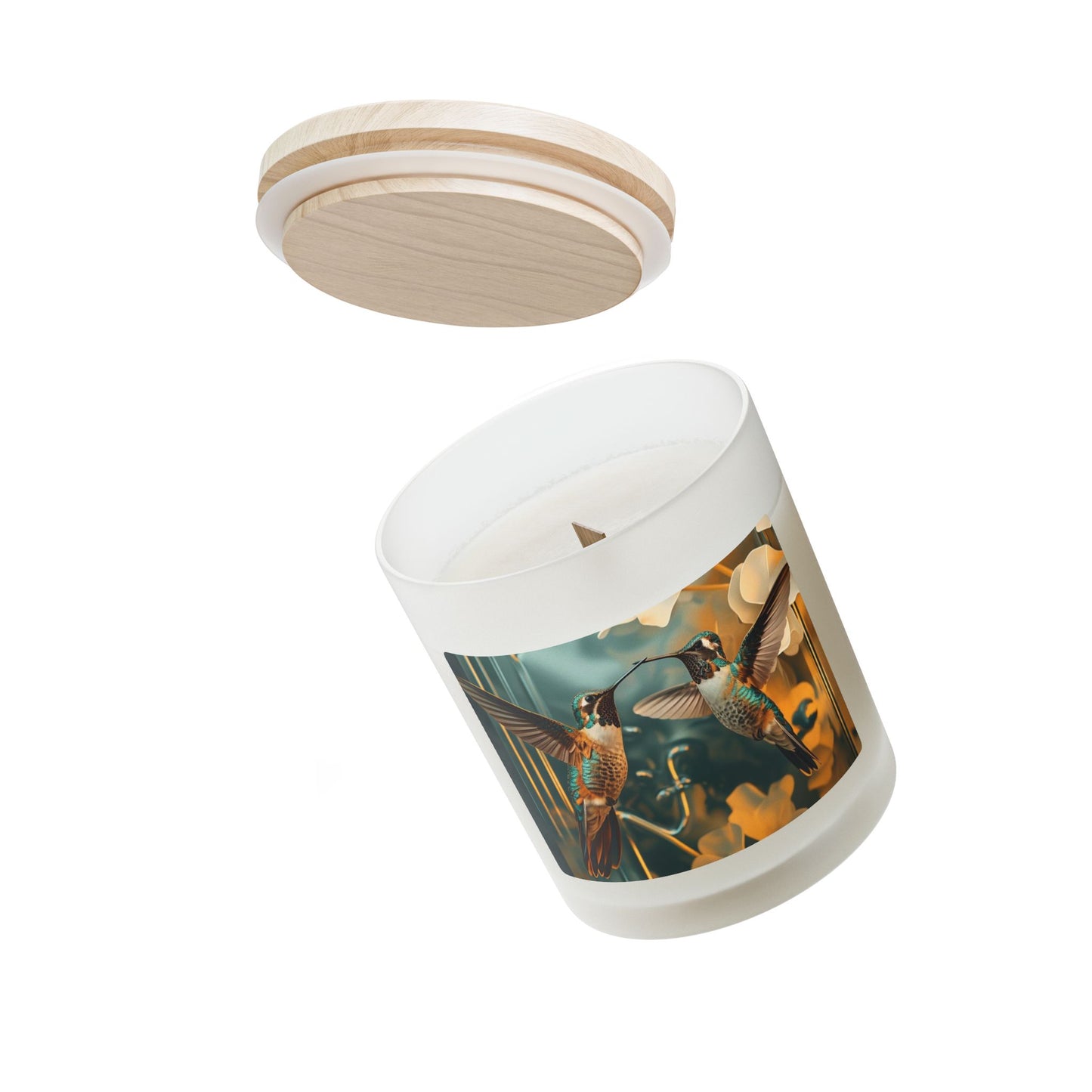 Hummingbird Duo Frosted Glass Candle — 11oz Decorative Scented Candle