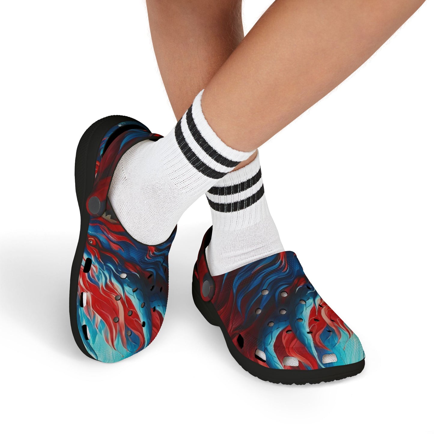 Kids Foam Clogs — Red & Blue Swirl All-Over Print