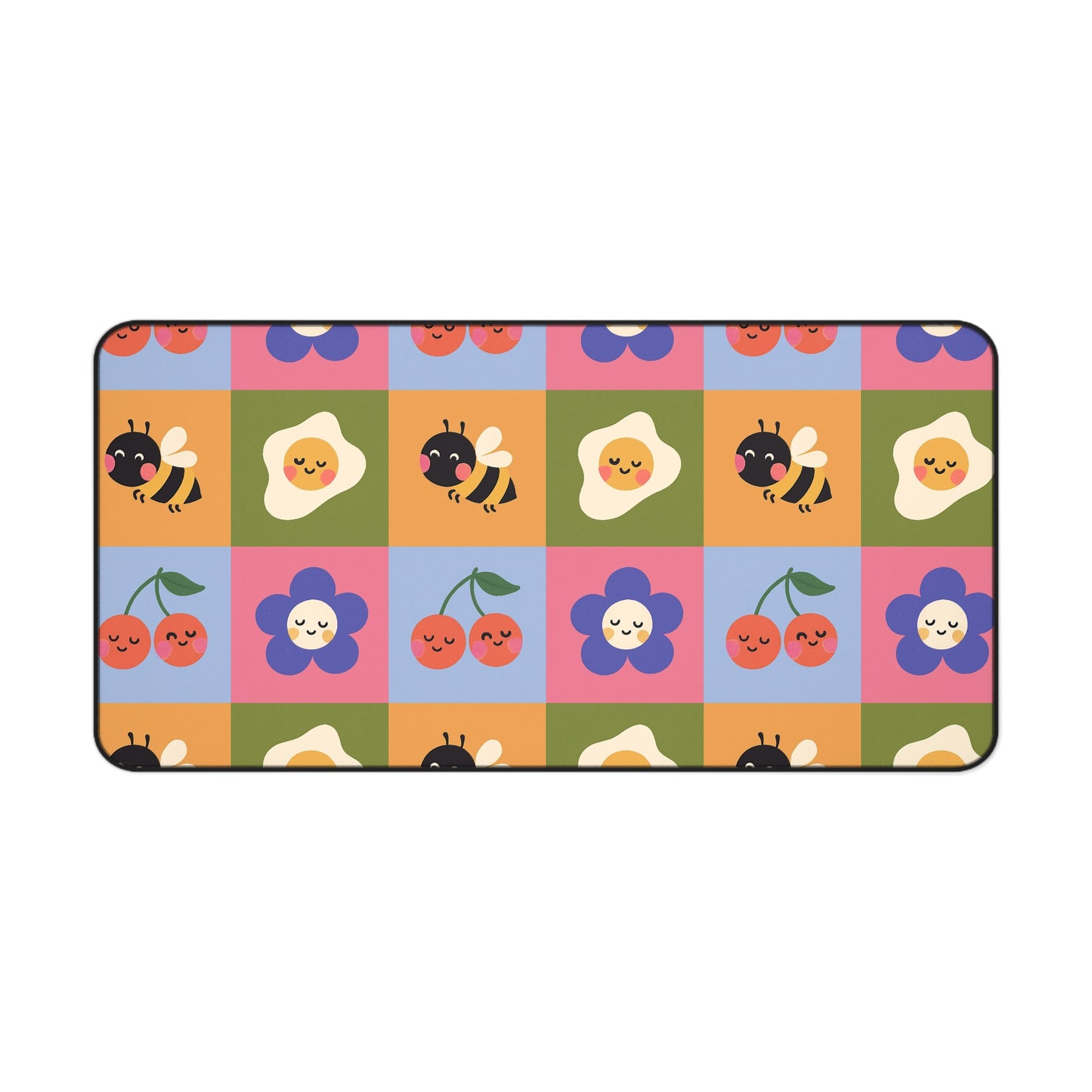Cute Floral & Bees Desk Mat — Colorful Checkerboard Mouse Pad for Kids & Home Office