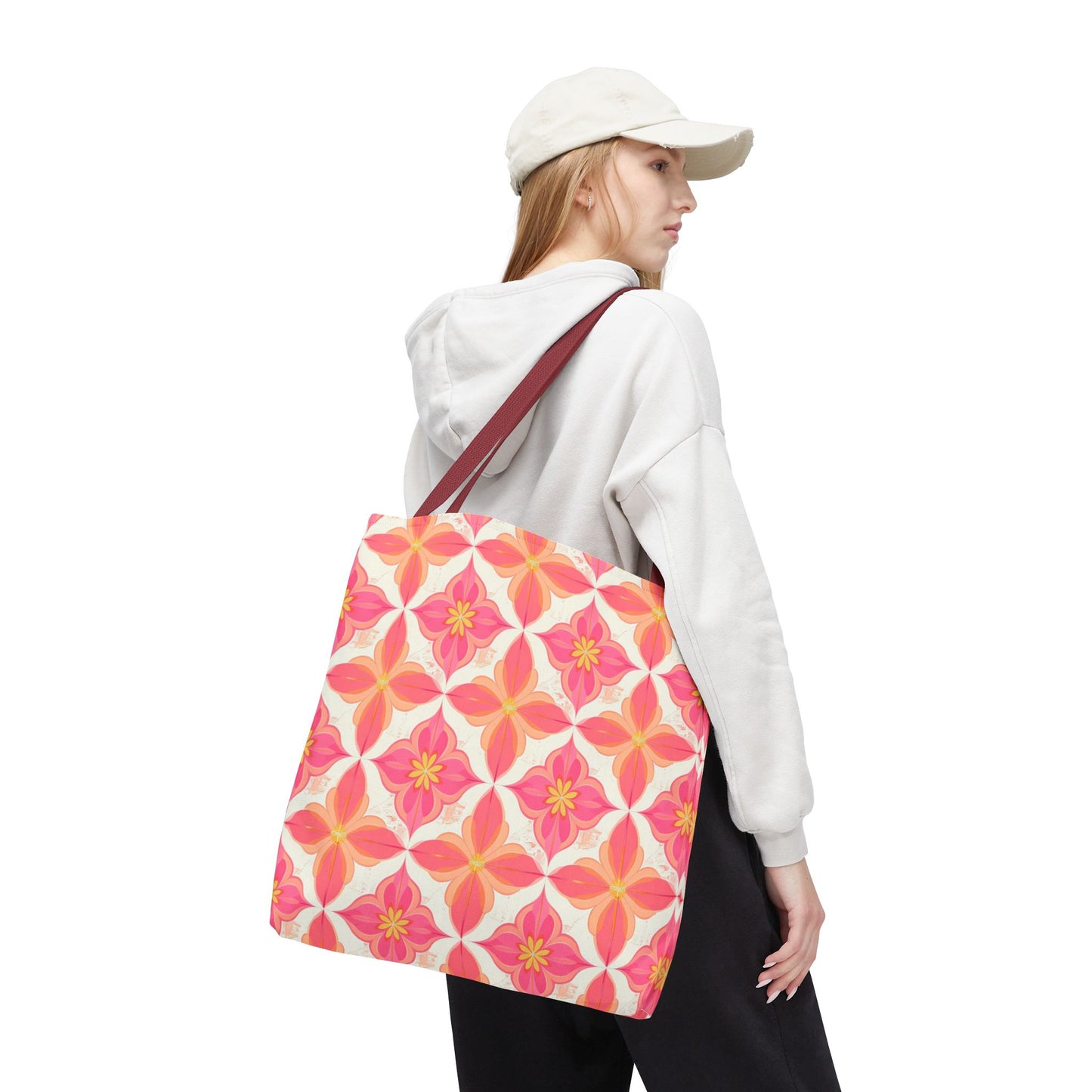 Pink Floral Geometric Tote Bag —  Reusable Shopper