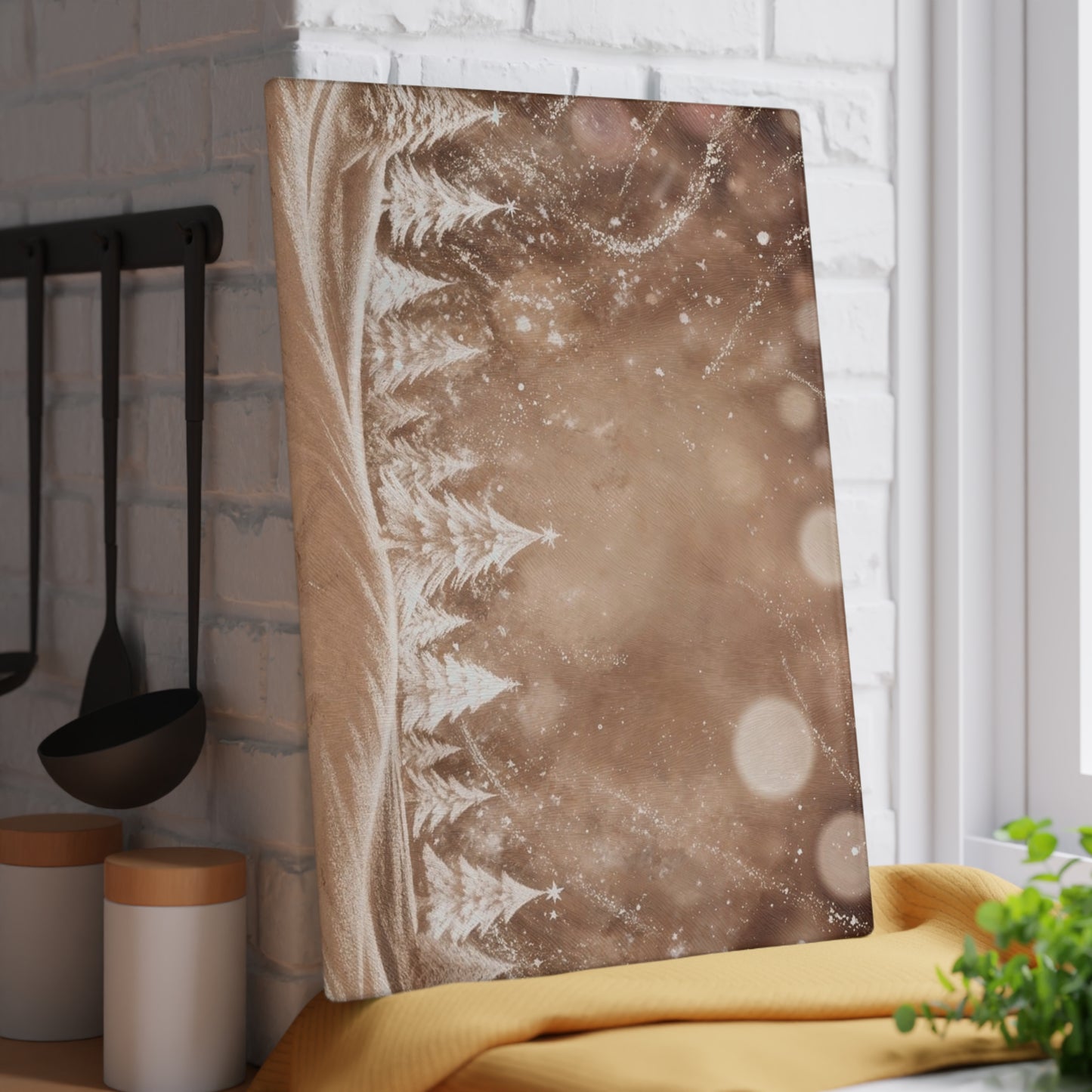 Winter Wonderland Glass Cutting Board – Snowy Pine Trees Holiday Kitchen Decor