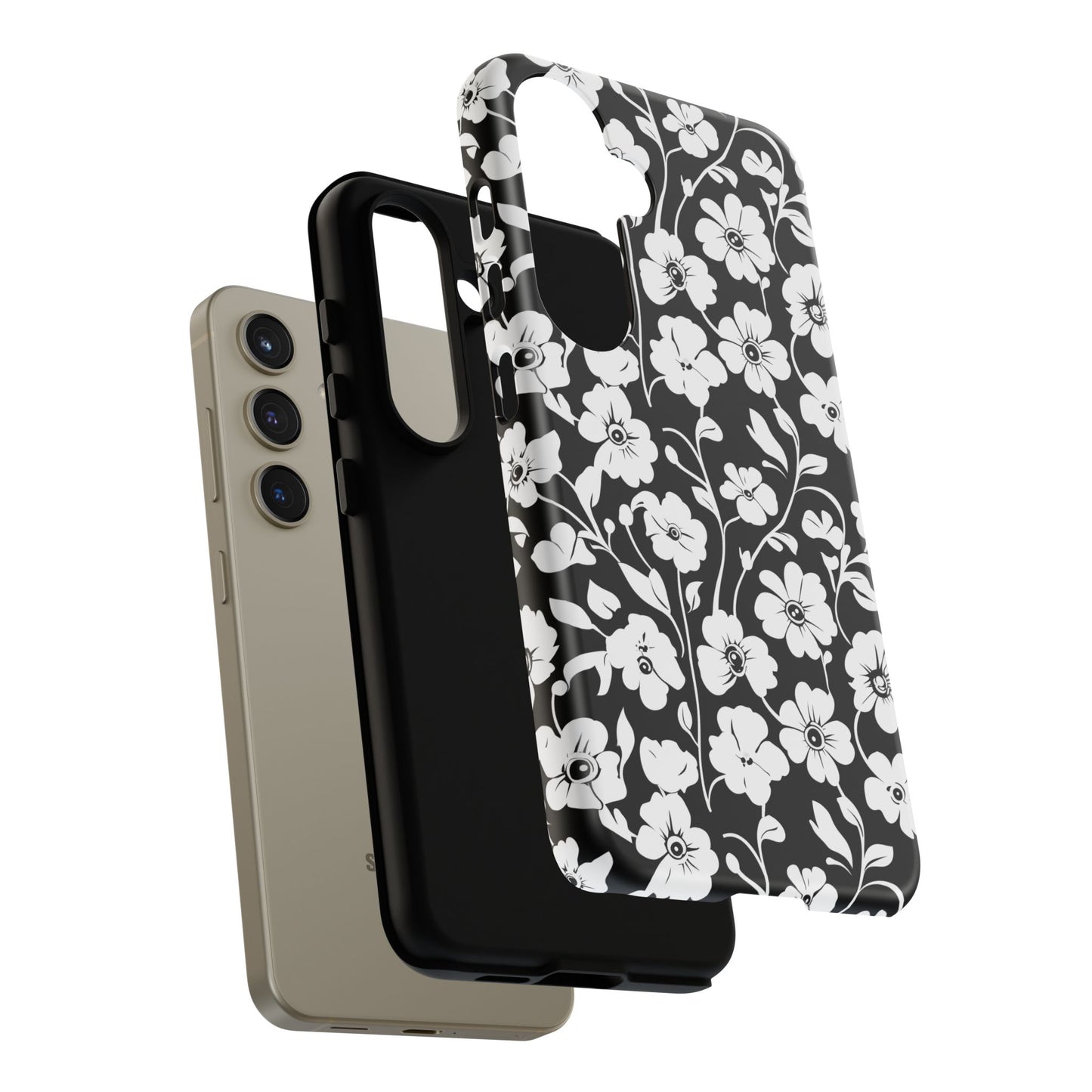 Floral Noir Tough Phone Case — Black & White Flower Protective Cover